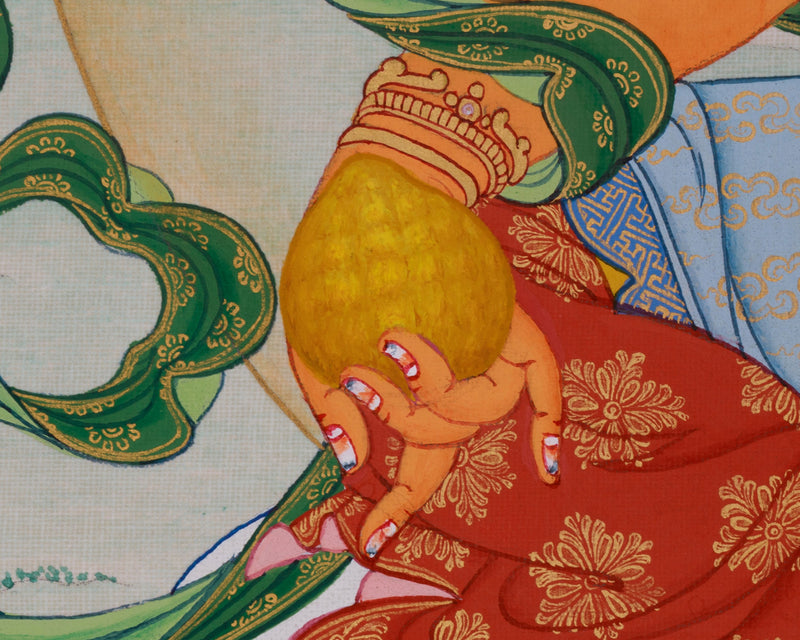 Hand Painted Yellow Jambhala Thangka | Tibetan Buddhist Wealth Deity