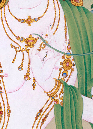 Radiant Grace: An Exquisite White Tara Thangka, Unique Depiction in Exceptional Quality