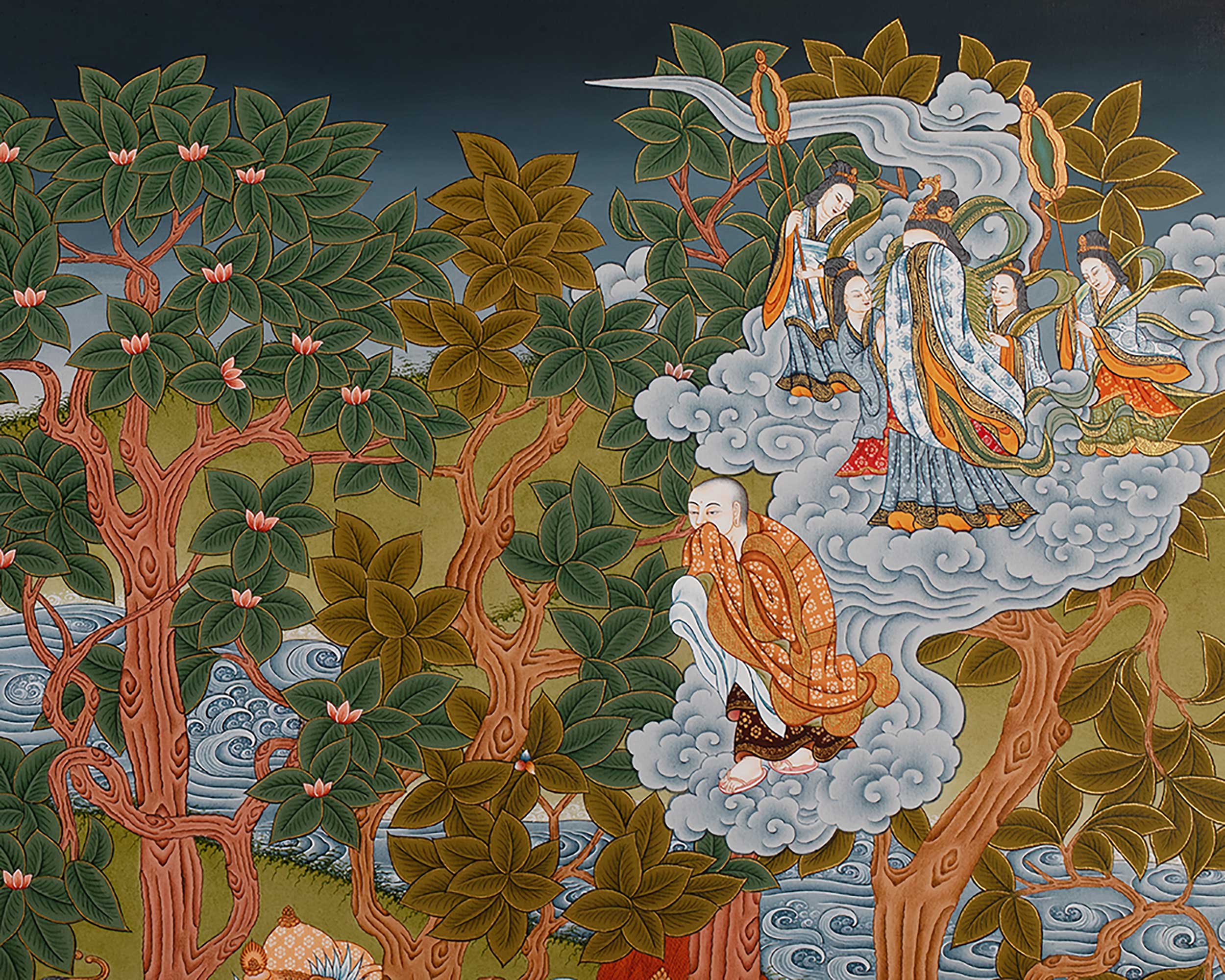 Buddha's Mahaparanirvana Thangka | Buddhist Handpainted Artwork | Wall Hanging Decor