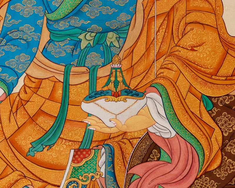 Sacred Lotus Master Guru Rinpoche Thangka | Traditional Lhasa's Stone Pigments | Sacred Tibetan Art