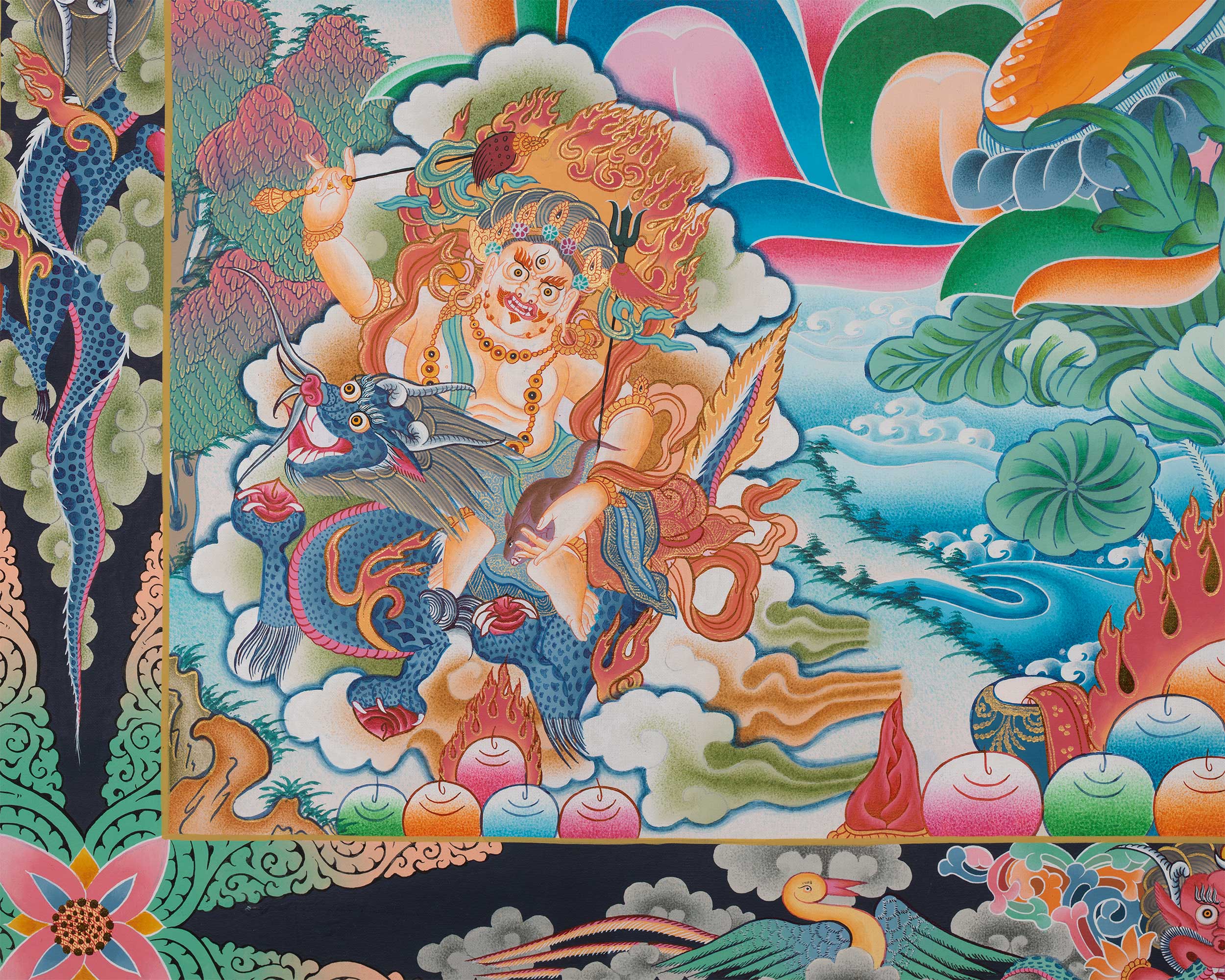 High-Quality Big Five Dzambala Thangka Painting | Tibetan Kubera Thangka | God of Wealth |