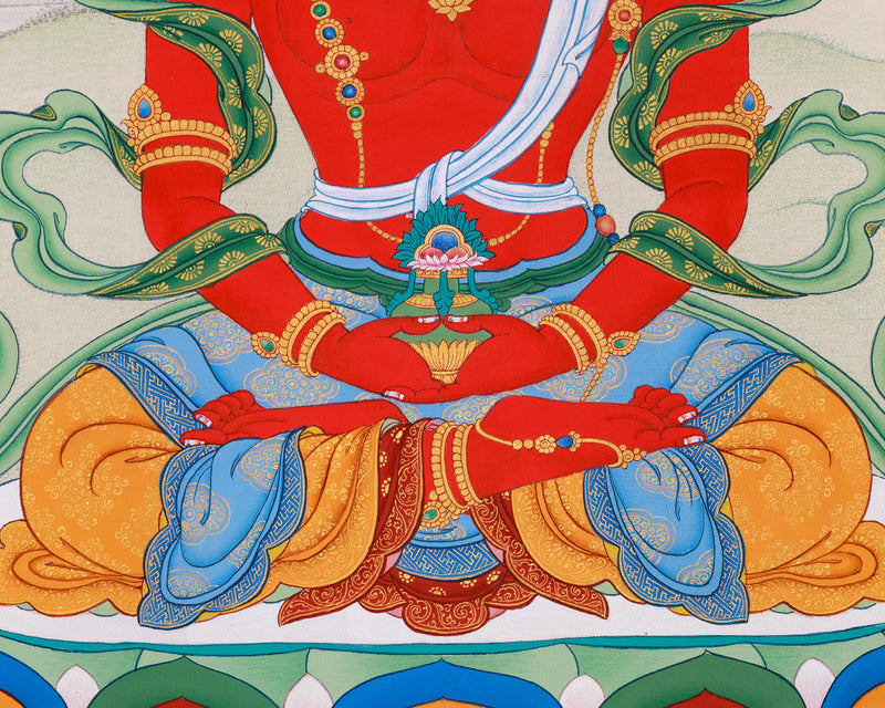 Amitayus Buddha Artwork | Hand-Painted Tibetan Buddhist Thangka | Longevity and Spiritual Enlightenment