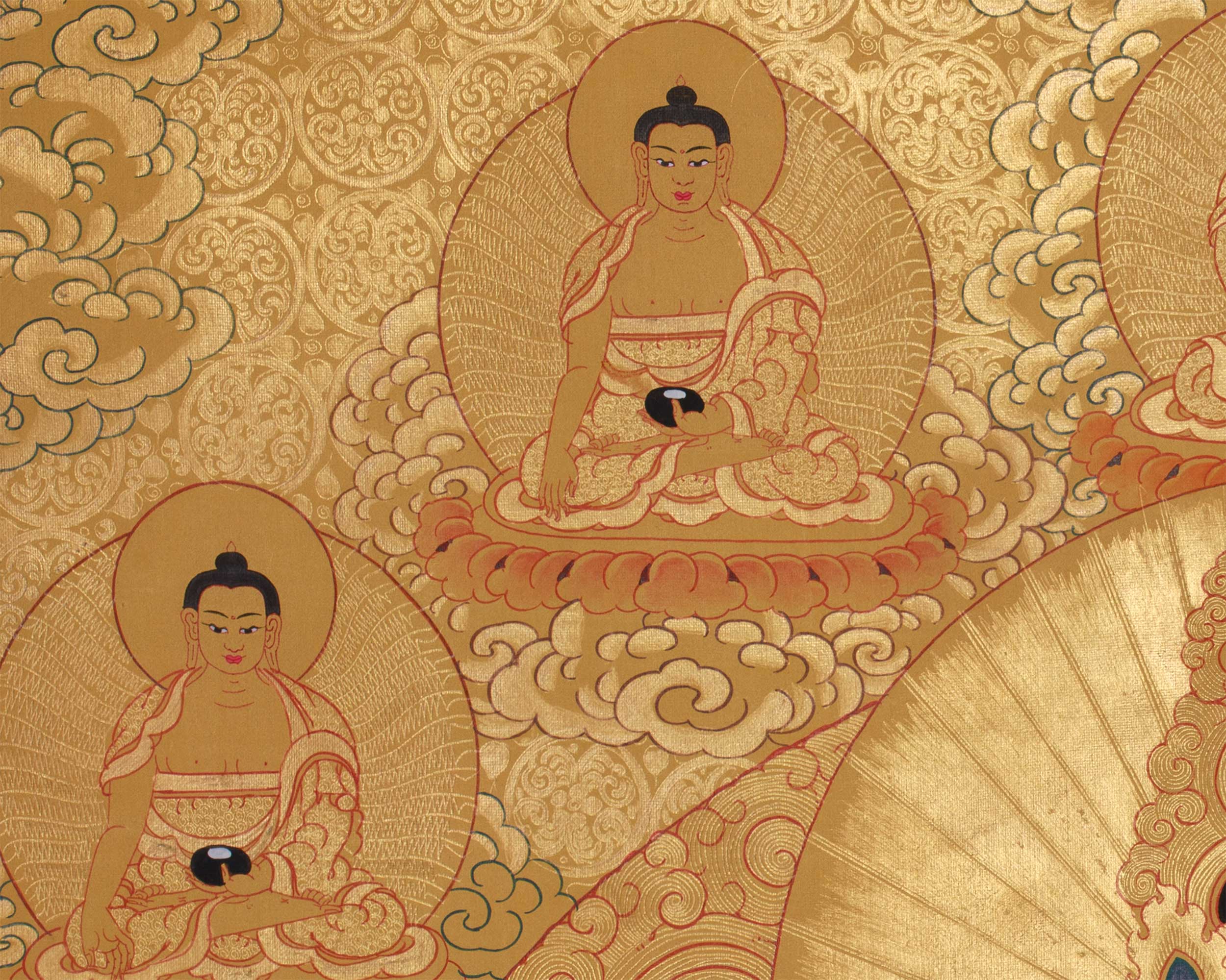 Full Gold Dzambala With Five Dhyani Buddhas | Kubera Thangka |