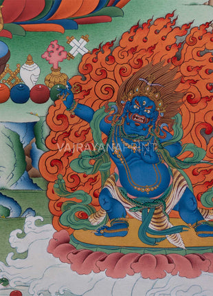 Triad of Compassion-Wisdom-Power: Chenresig, Manjushri, and Vajrapani Thangka Print