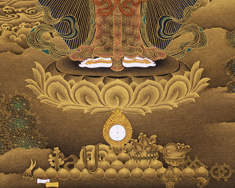 Namo Avalokiteshvara Thangka | Buddha of Compassion with Pure Gold Detailing