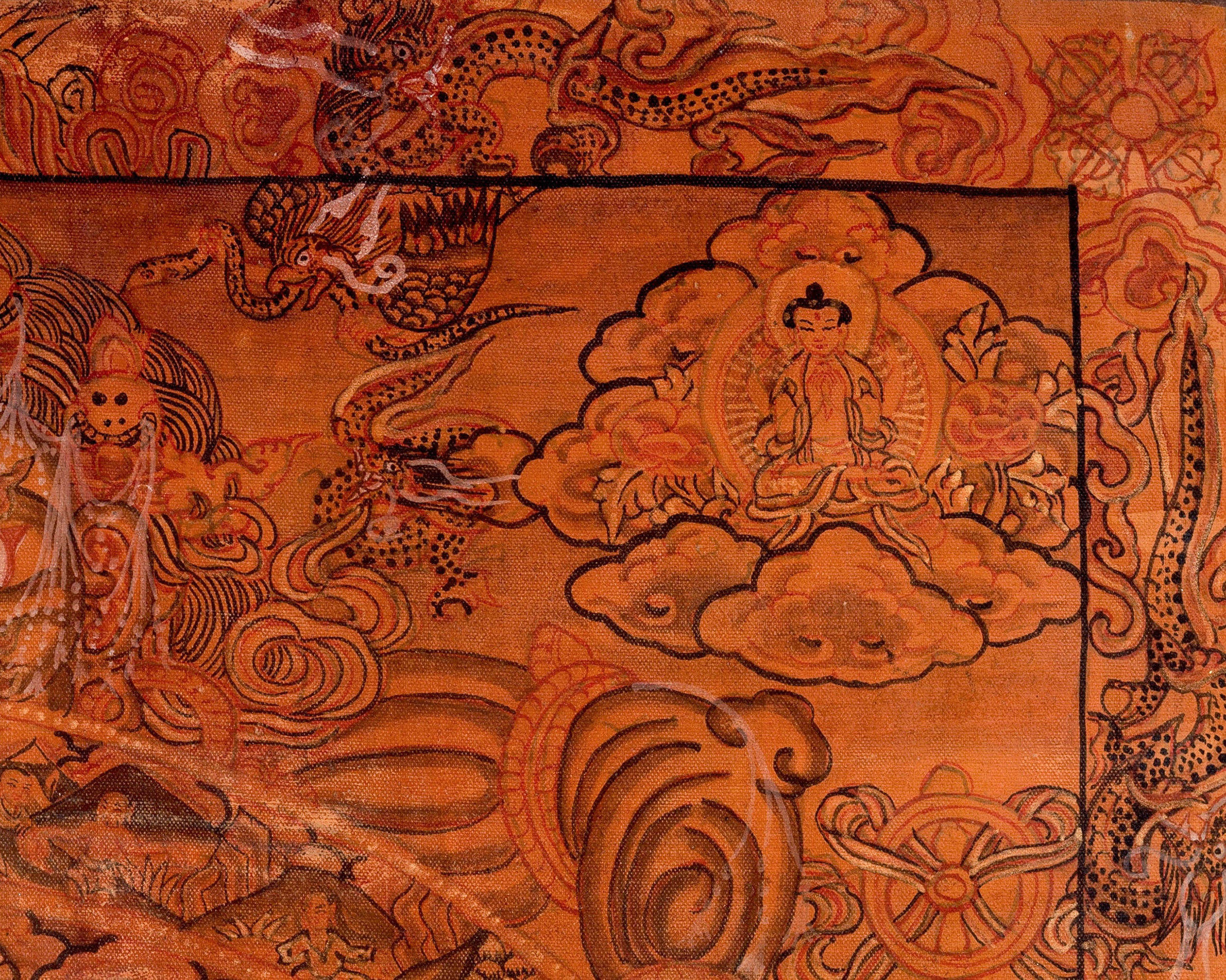Vintage Wheel of Life Thangka | Oil Varnished Buddhist Painting of Samsara
