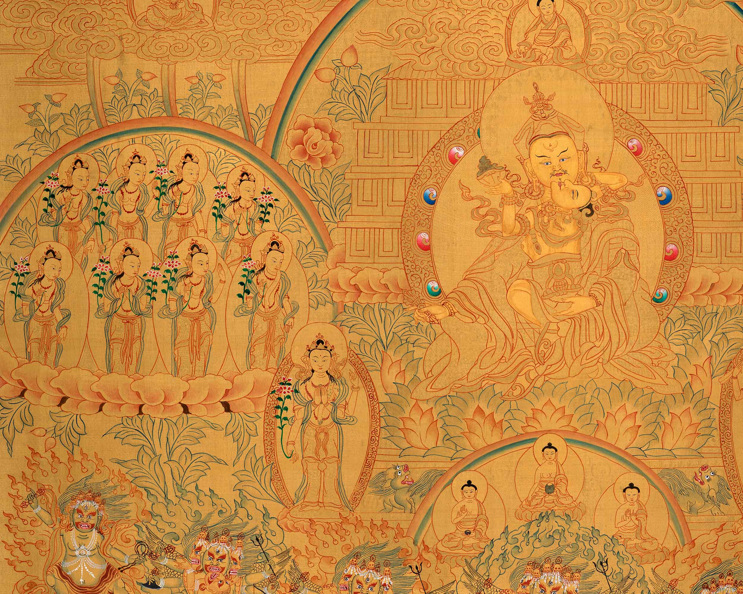 Guru Padmasambhava Lineage Tree Thangka | Hand-painted Buddhist Art | Fine Art For Wall Decor