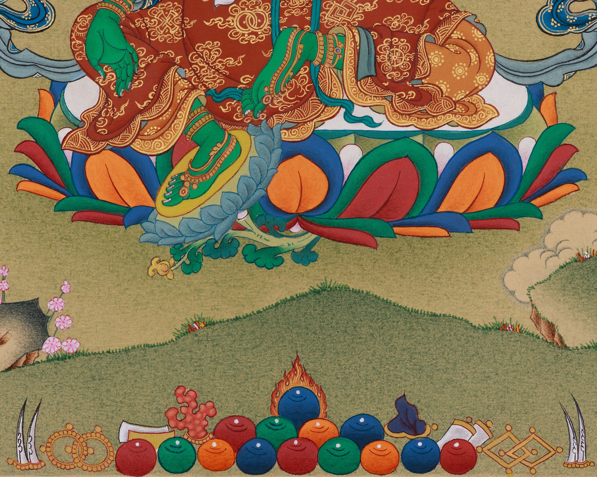 Green Tara with Amitabha Buddha Painting | Compassionate Deity and Buddha of Infinite Light