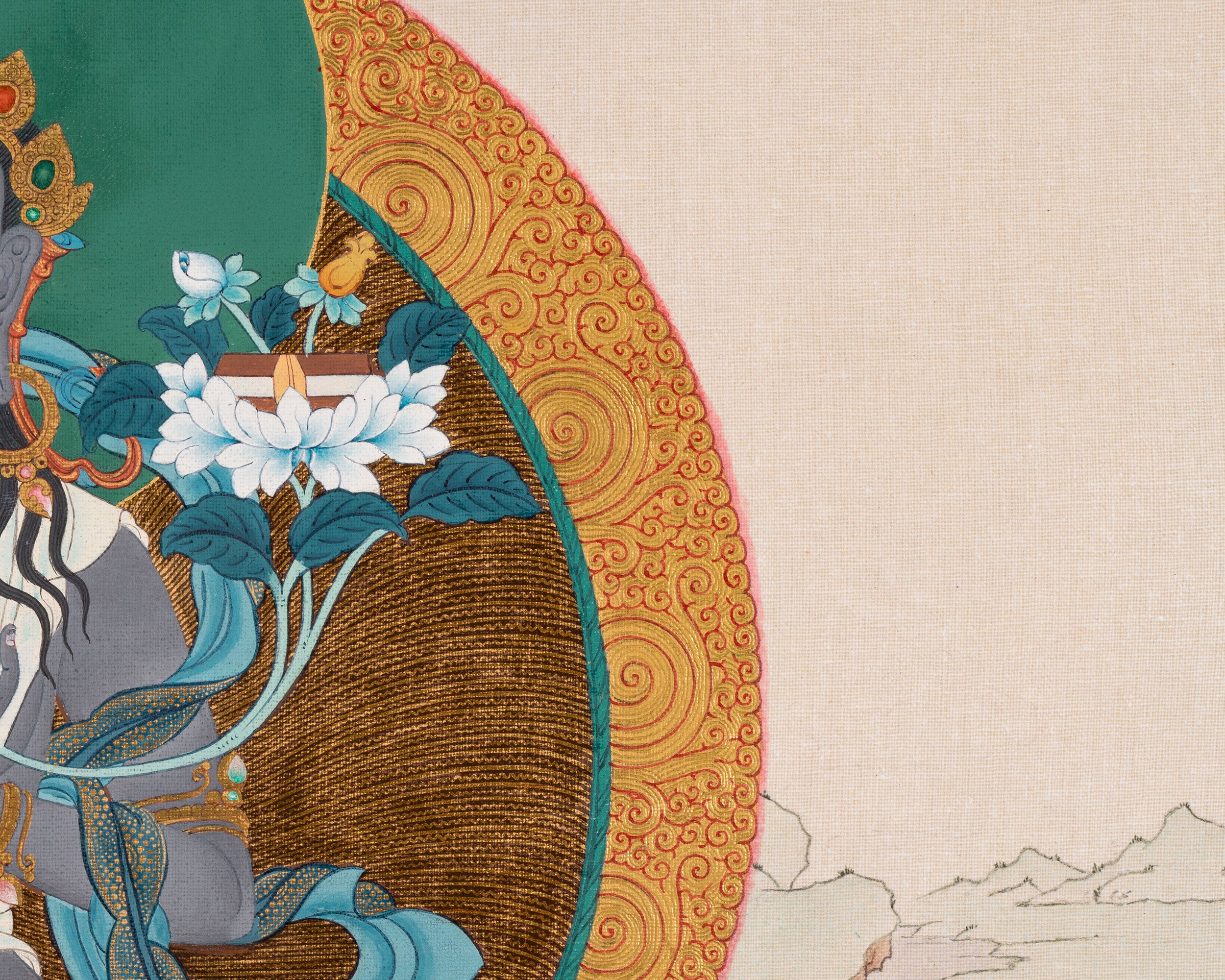 Black Manjushree Thangka Print | High Quality Manjushree Canvas Print | Wall Decor
