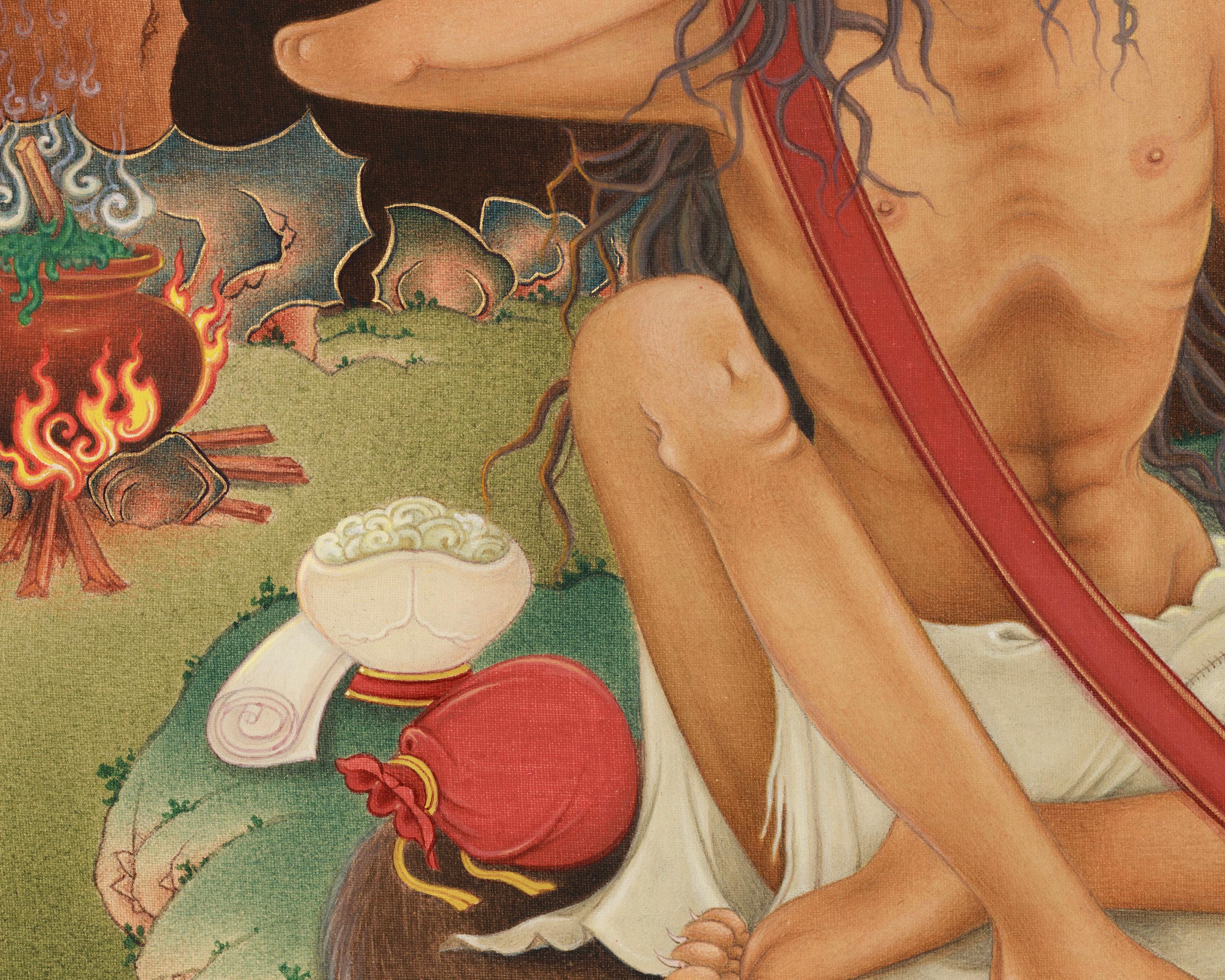 Authentic Jetsun Milarepa Painting | Realistic Tibetan Artwork of the Renowned Yogi