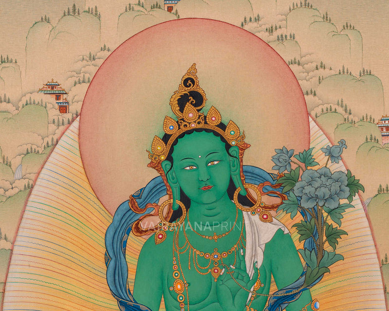 Trinity of Enlightenment: Shakyamuni Buddha, Green Tara, Avalokiteshvara |  Exclusive Karma Gadri Art Prints