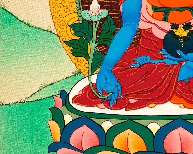Discover The Enlightening Medicine Buddha Thangka | Handpainted Traditional Artwork