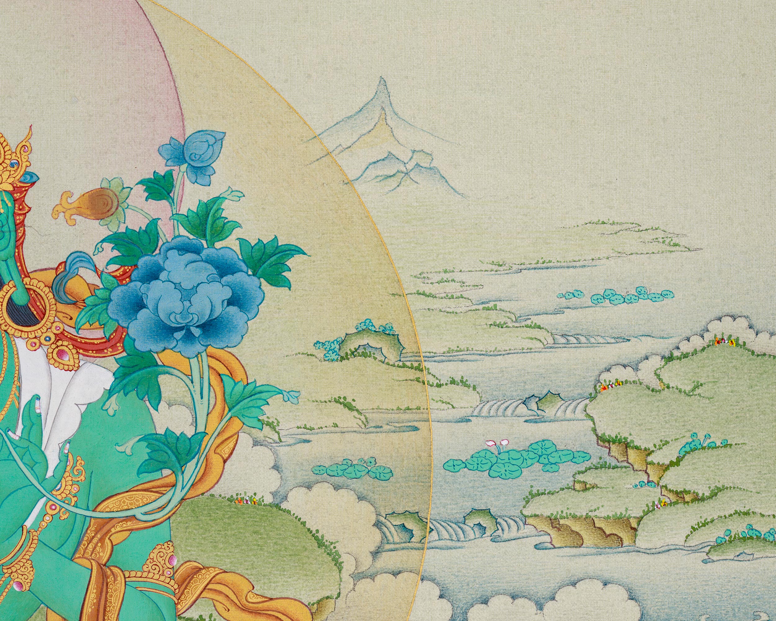 Serene Karma Gadri Thangka of Green Tara