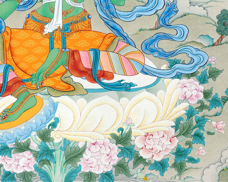 Tibetan Tara Goddess, Mother Green Tara Thangka | Traditional Painting