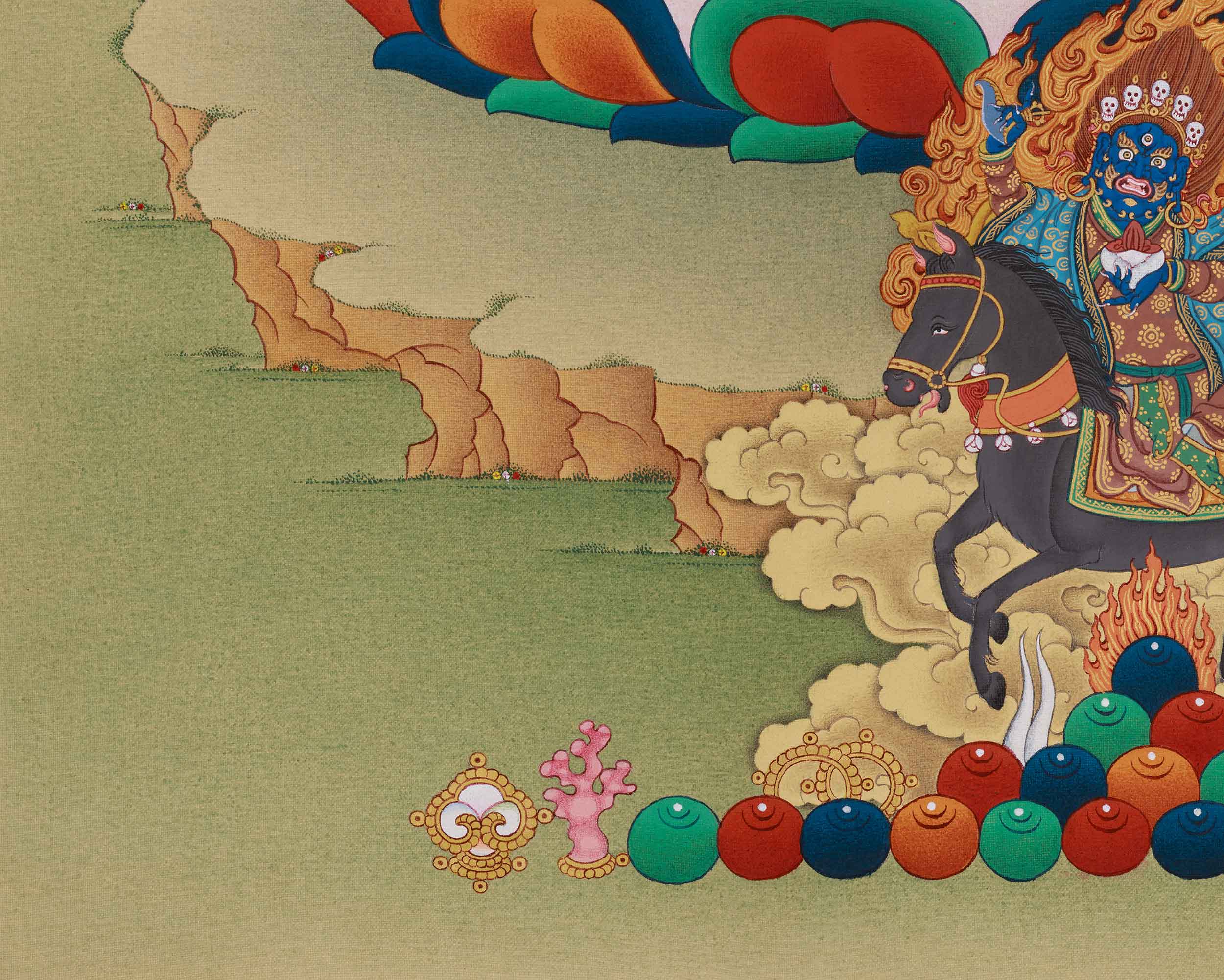 Yuthok with Medicine Buddha and Shanglon Gonpo Thangka | Tibetan Buddhist Master