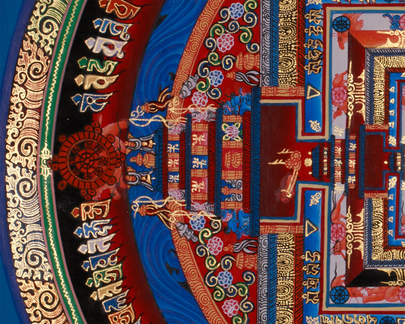 Sacred Gold Kalachakra Mandala Thangka | Wheel of Time