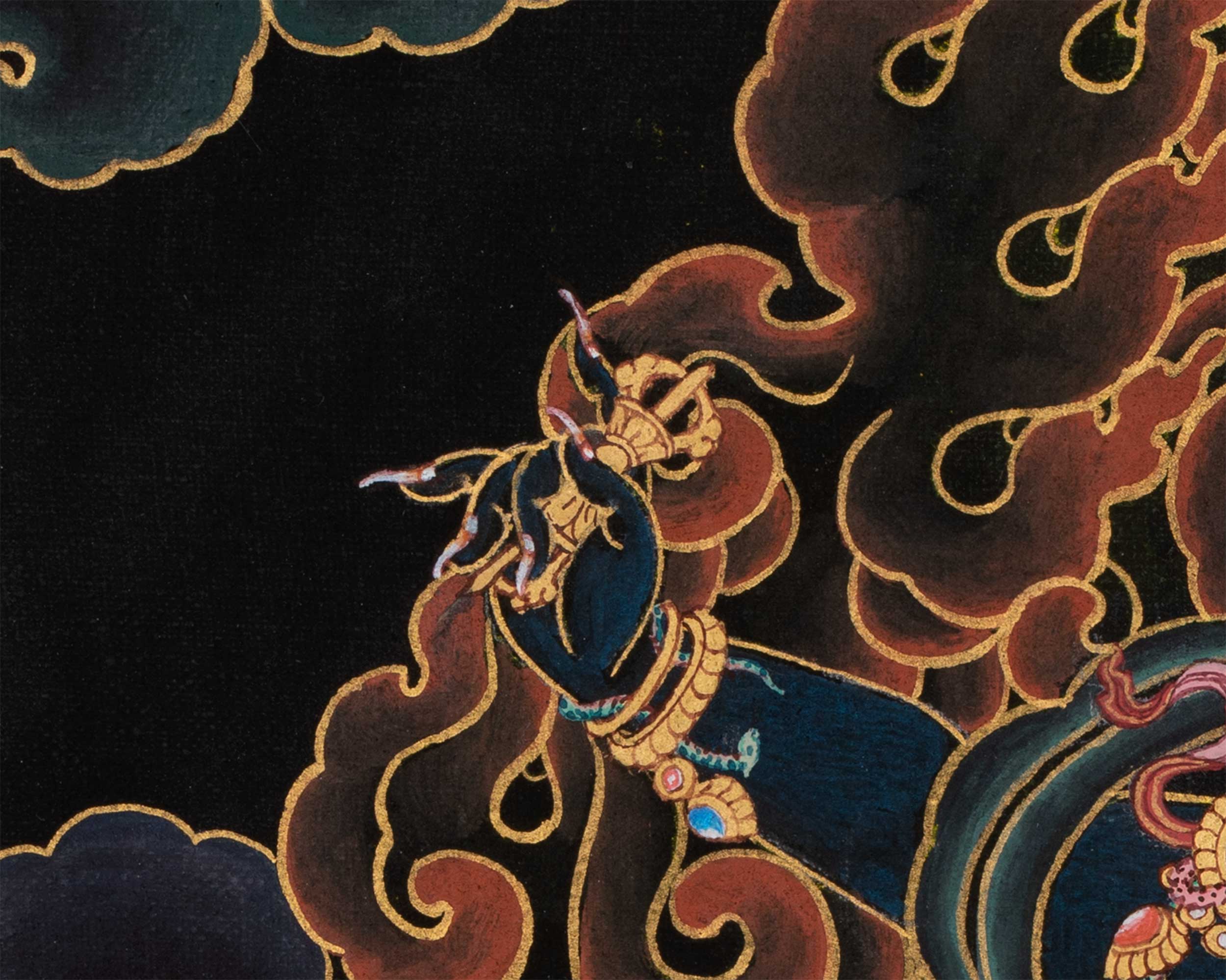 Exquisite Black and Gold  Vajrapani Thangka | Traditional Buddhist Artwork