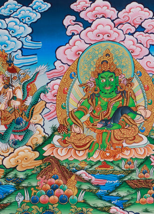 Buddhist 5 Dzambhala Thangka | Divine Guardians of Fortune & Wealth