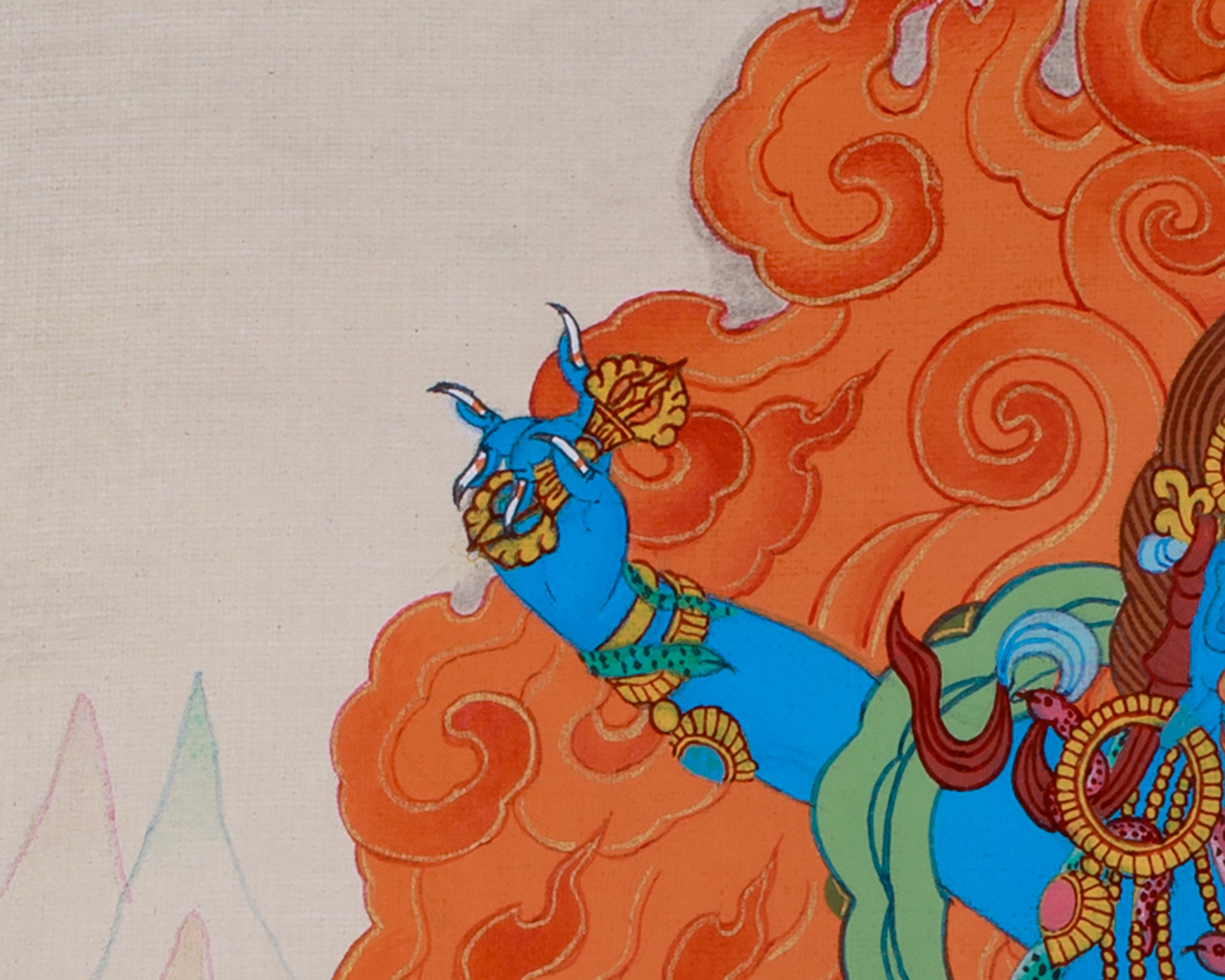 Hand-Painted Wrathful Vajrapani Thangka  | Tibetan Protector Deity | BROCADE