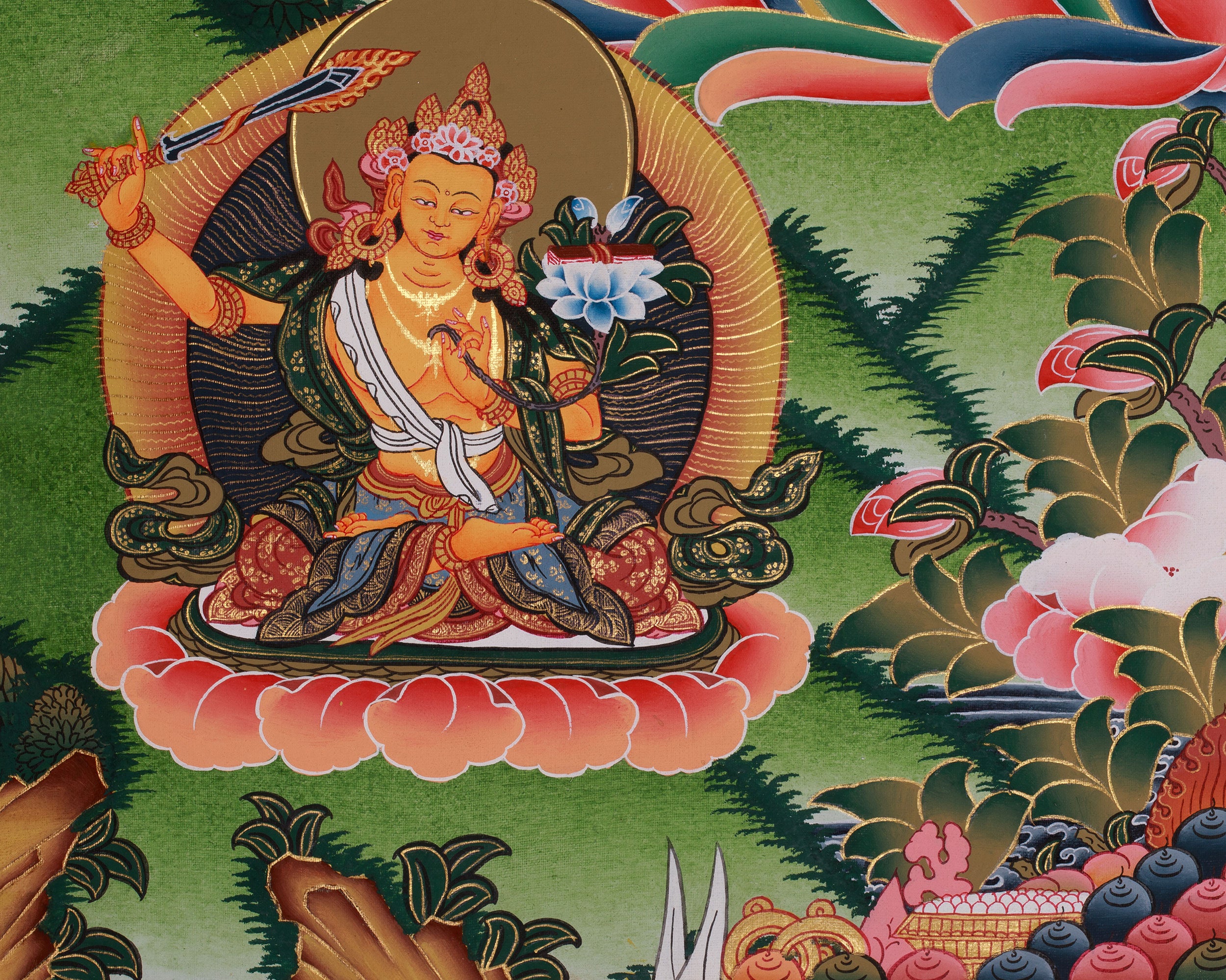 Chenresig with Vajrapani and Manjushri Thangka | Bodhisattvas Art