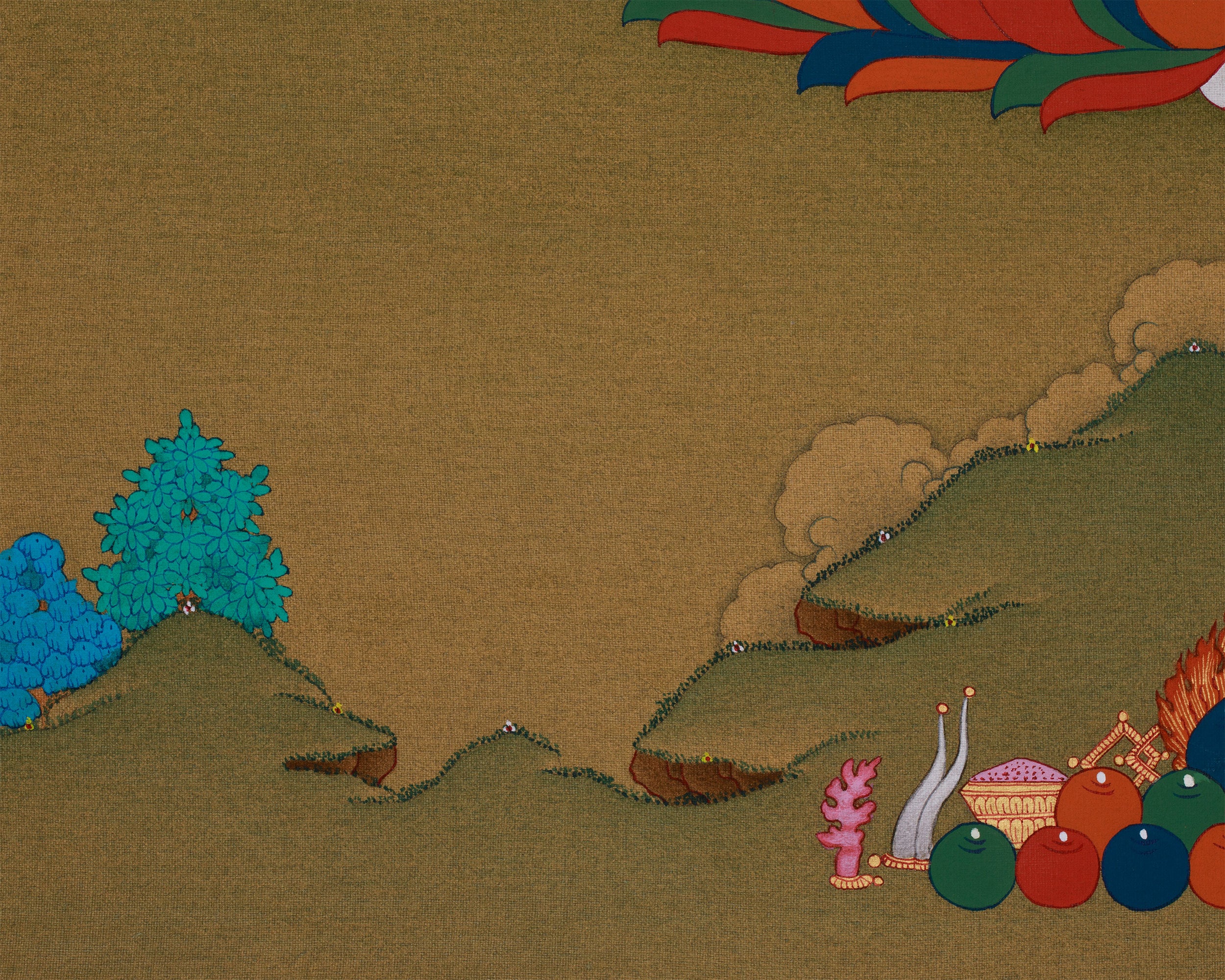 Seven-Eyes White Tara Thangka | Hand-Painted Tibetan Artwork | Include Brocade