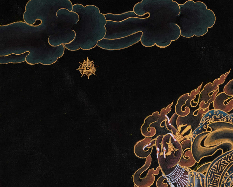 Dorje Drollo Black & Gold Thangka Print | Artwork Of The Golden Guardian | Buddhist Gift Ideas