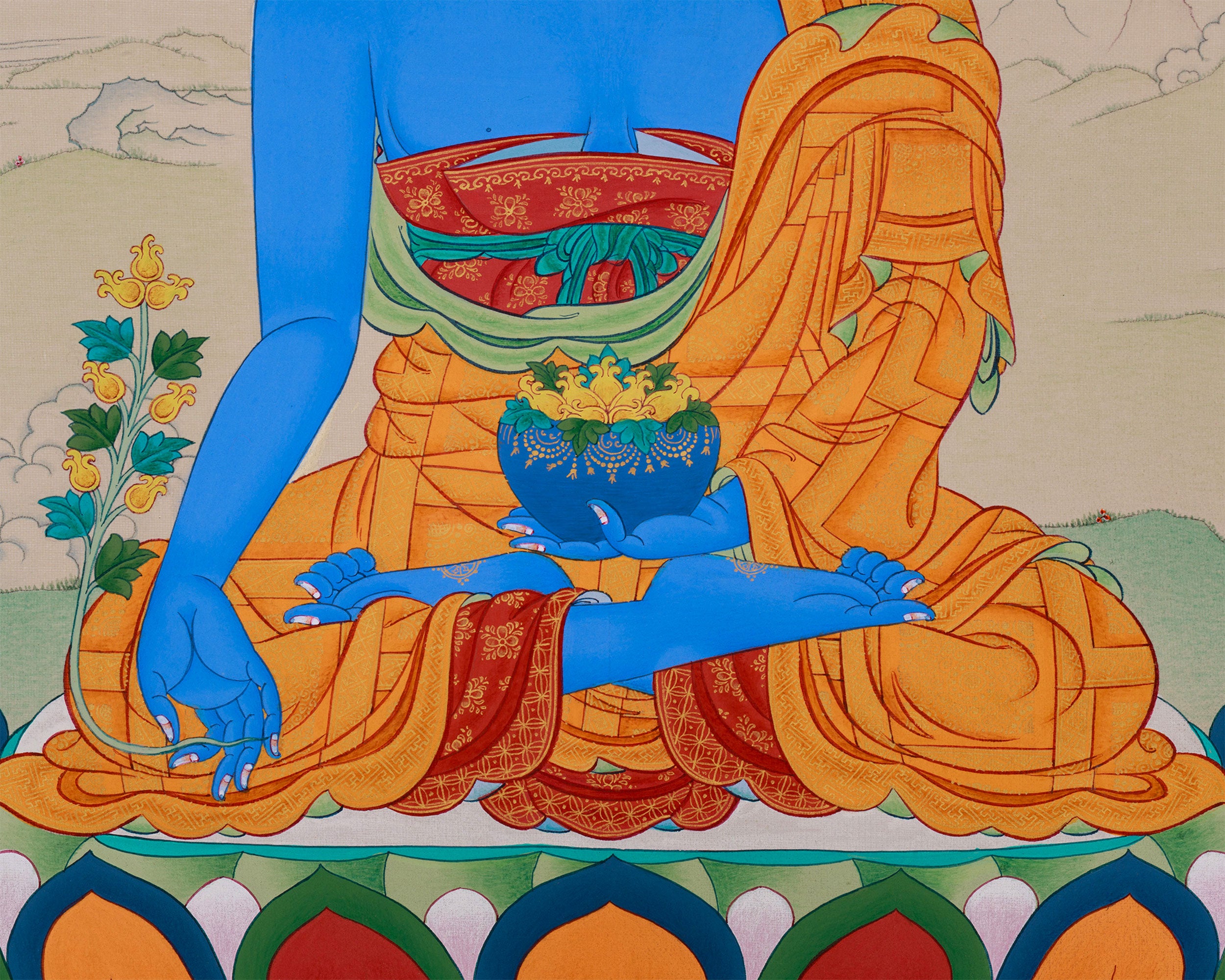 Lapis Lazuli Medicine Buddha Thangka | Buddha For Health and Protection