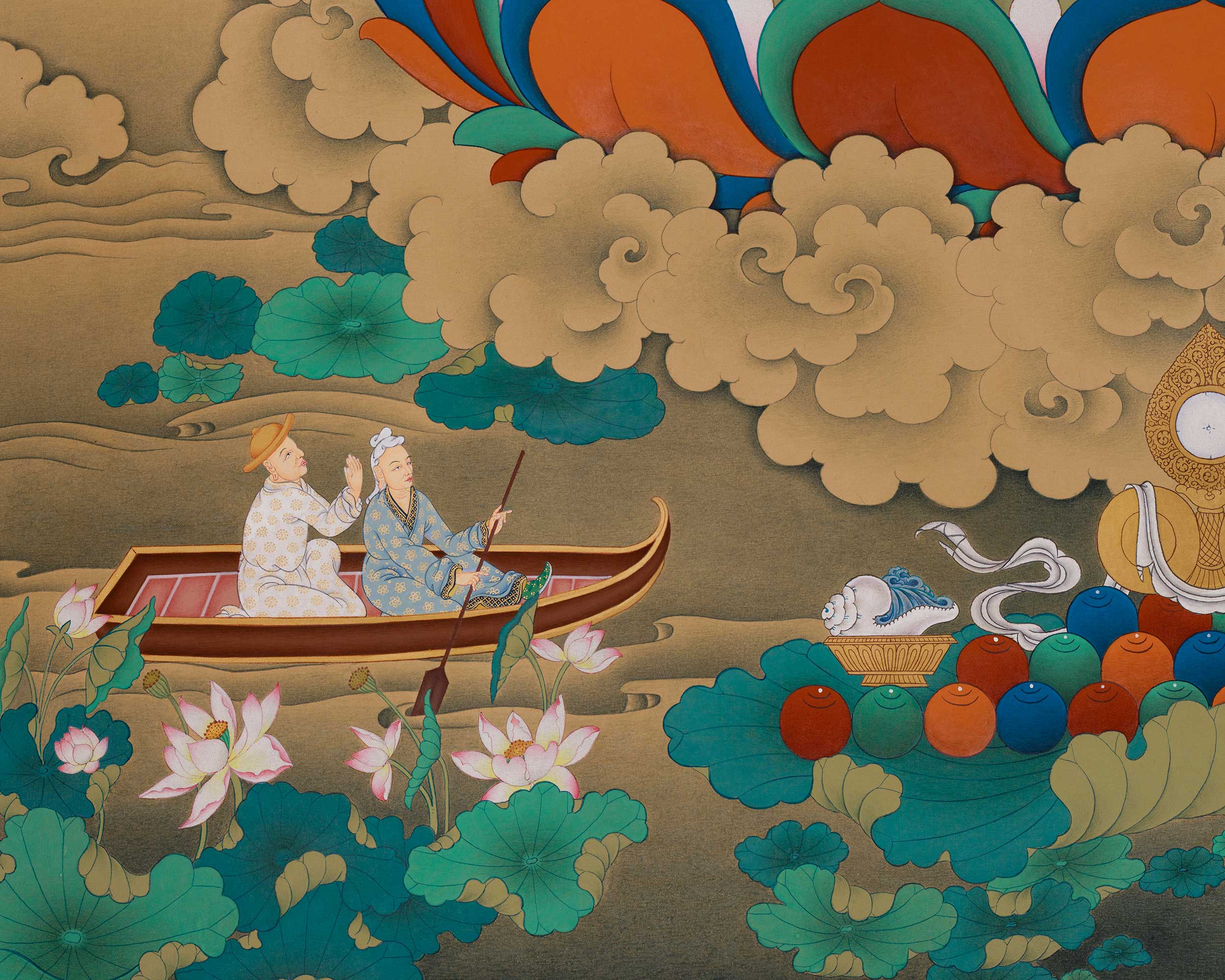 Tibetan Bodhisattva Manjushri Artwork | 51 Inch Thangka of Enlightenment and Clarity