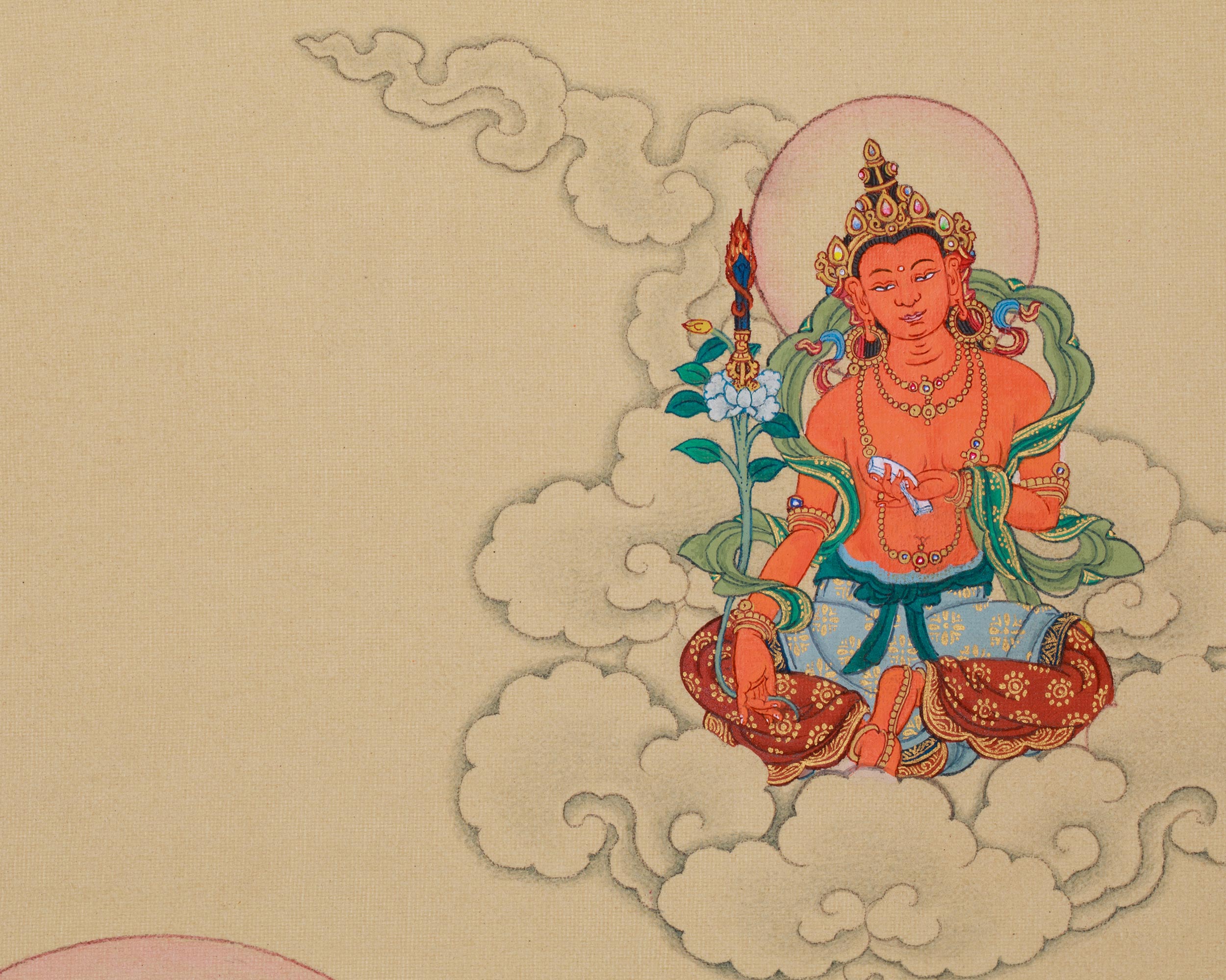 Bodhisattva Chenrezig Featuring Manjushri and Vajrapani Thangka | LHASA Hues