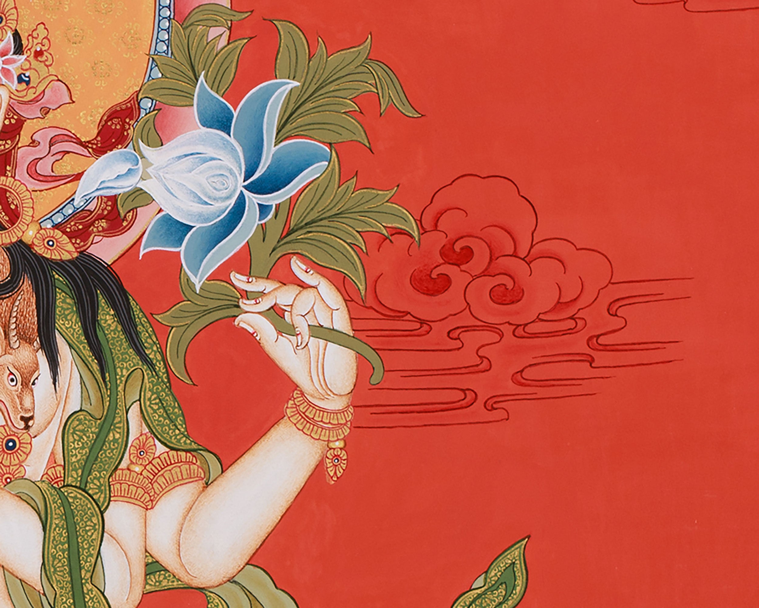 Thangka of Bodhisattva Chenrezig | Minimal Red Hues Artwok