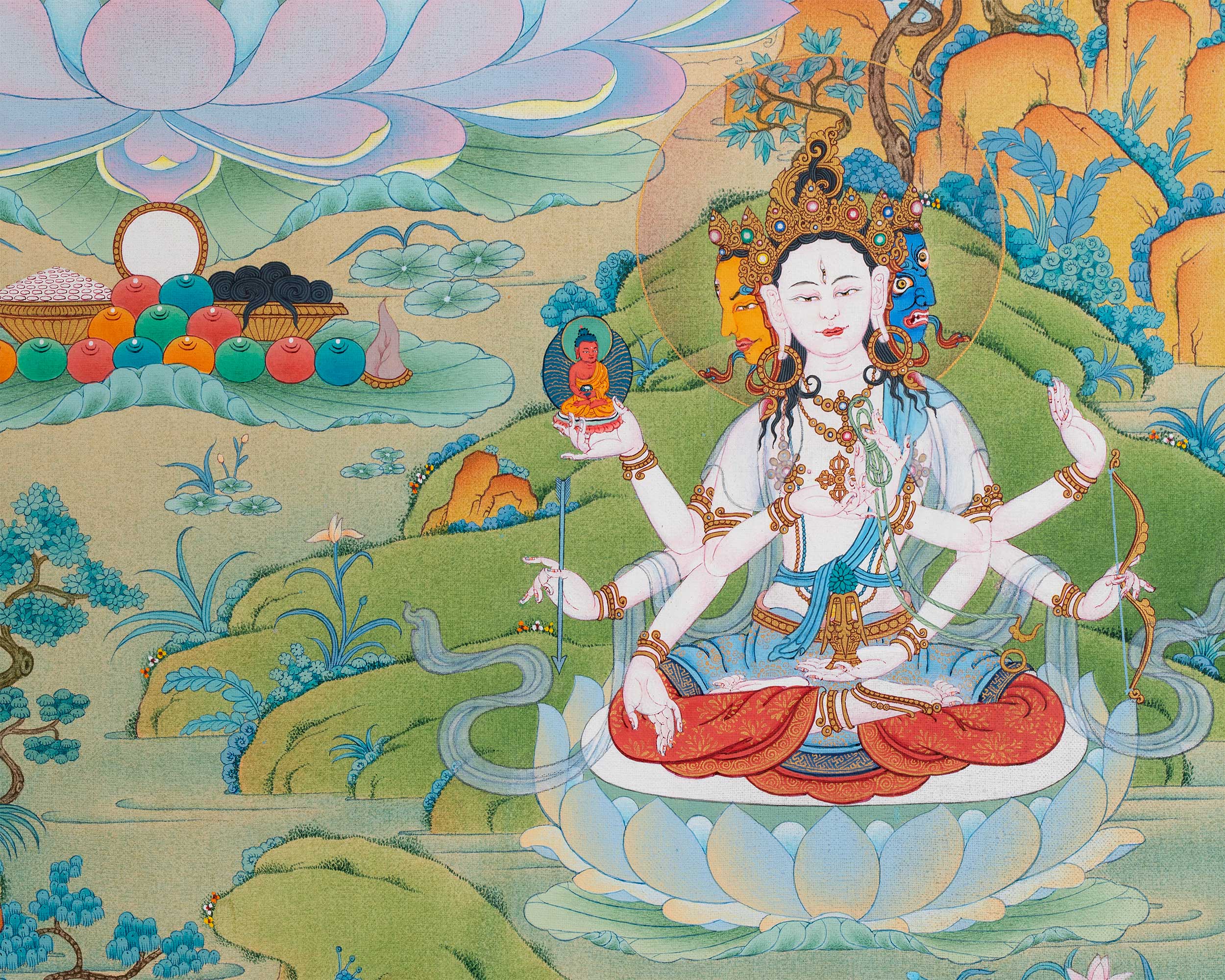 White Tara and Bodhisattvas Thangka Print | White Tara, Amitayus, and Namgyalma For Wall Decor