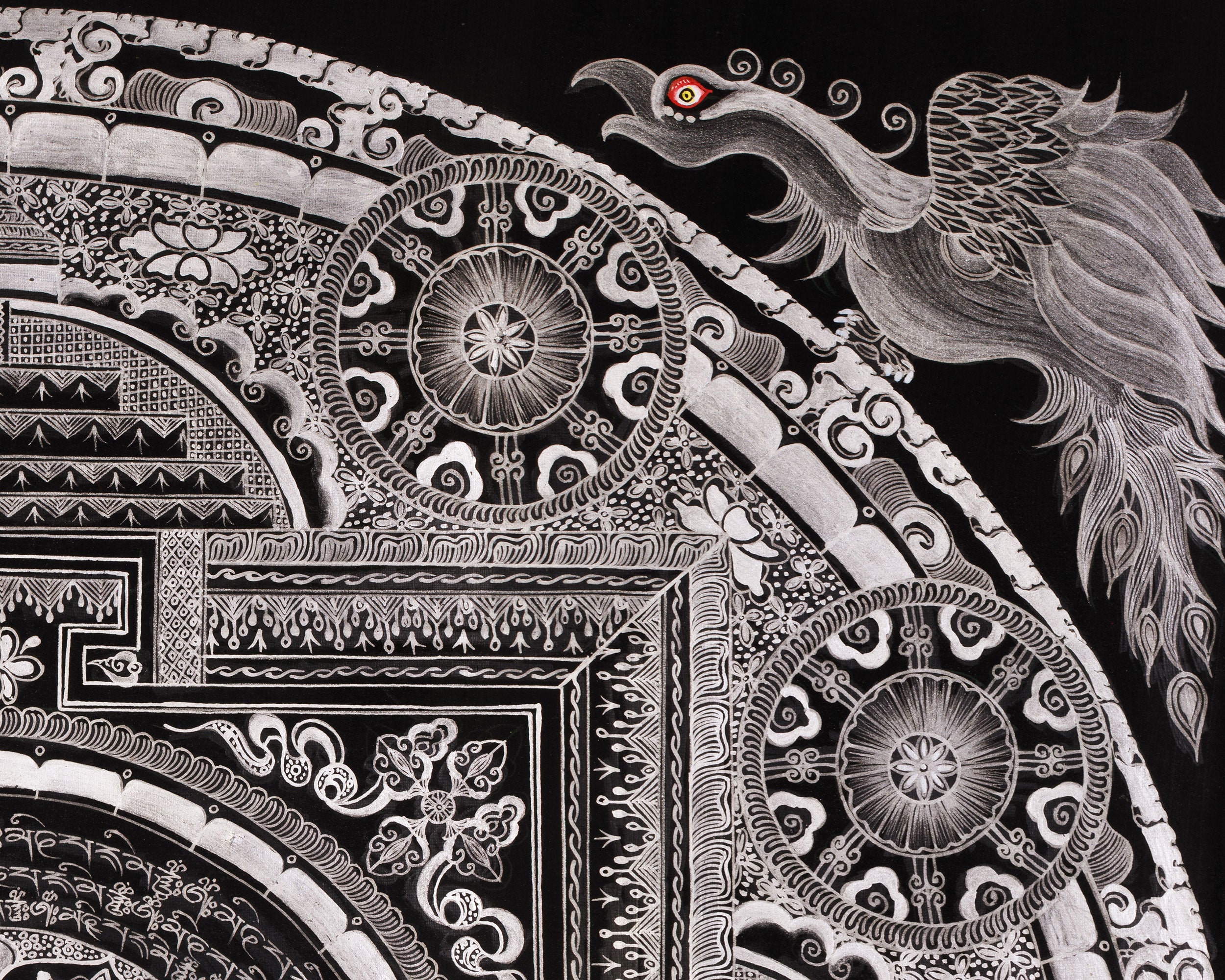 Eight Auspicious Symbol Mantra Mandala | Giclée Cavans Print | Monochromatic Artwork