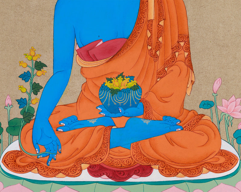 Supreme Healer Bhaisajyaguru Thangka | A Beacon of Health and Spiritual Enlightenment