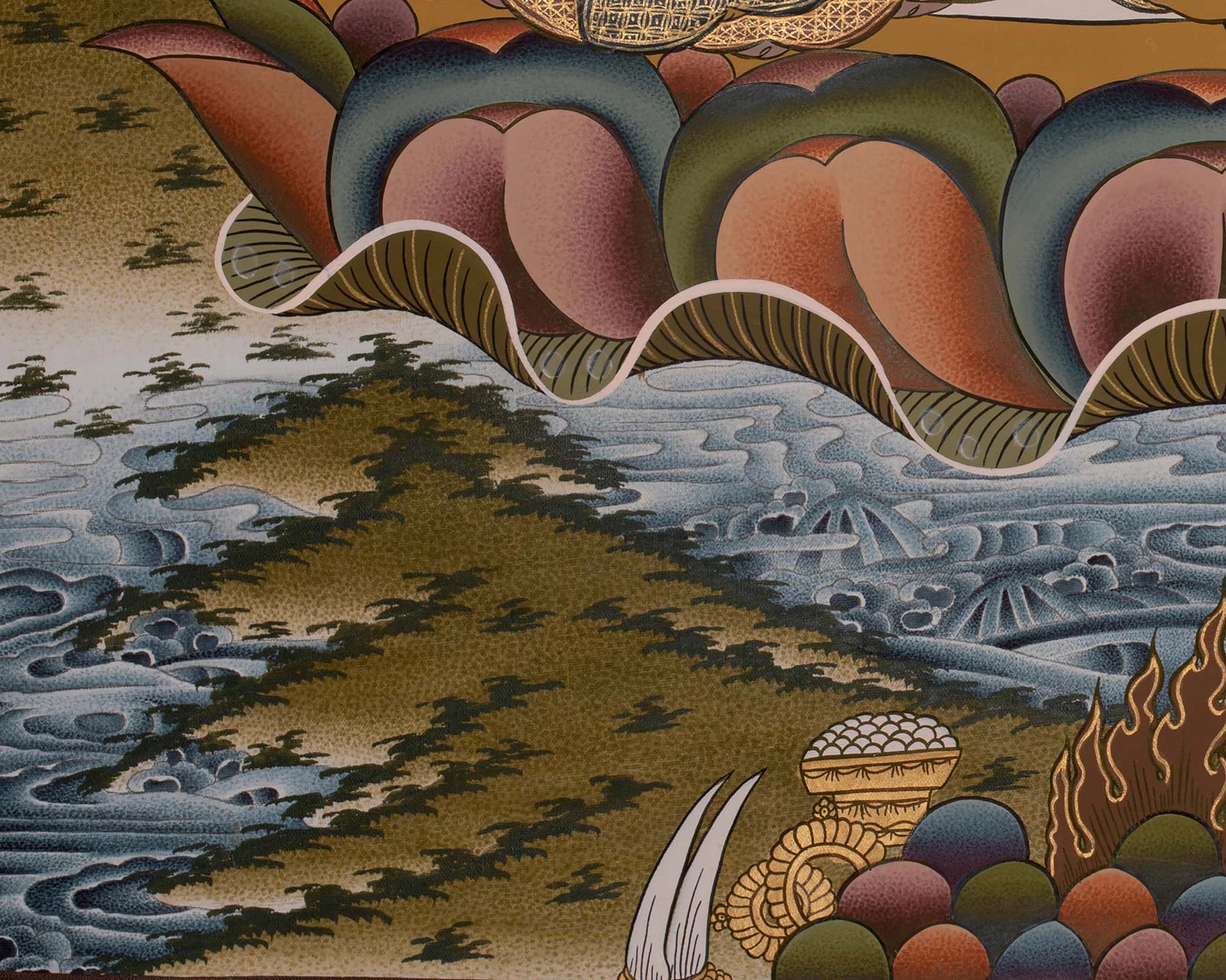 Four Armed Chenrezig Thanka | Hand-Painted Tibetan Bodhisattva Painting