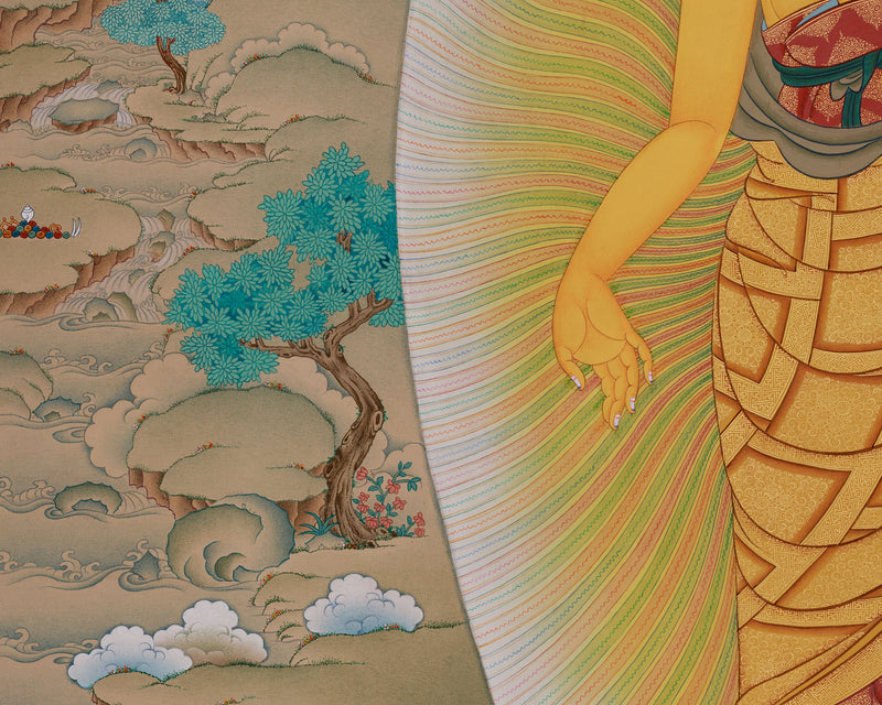 Standing Buddha Shakyamuni Thangka | A Masterpiece of Serenity and Enlightenment