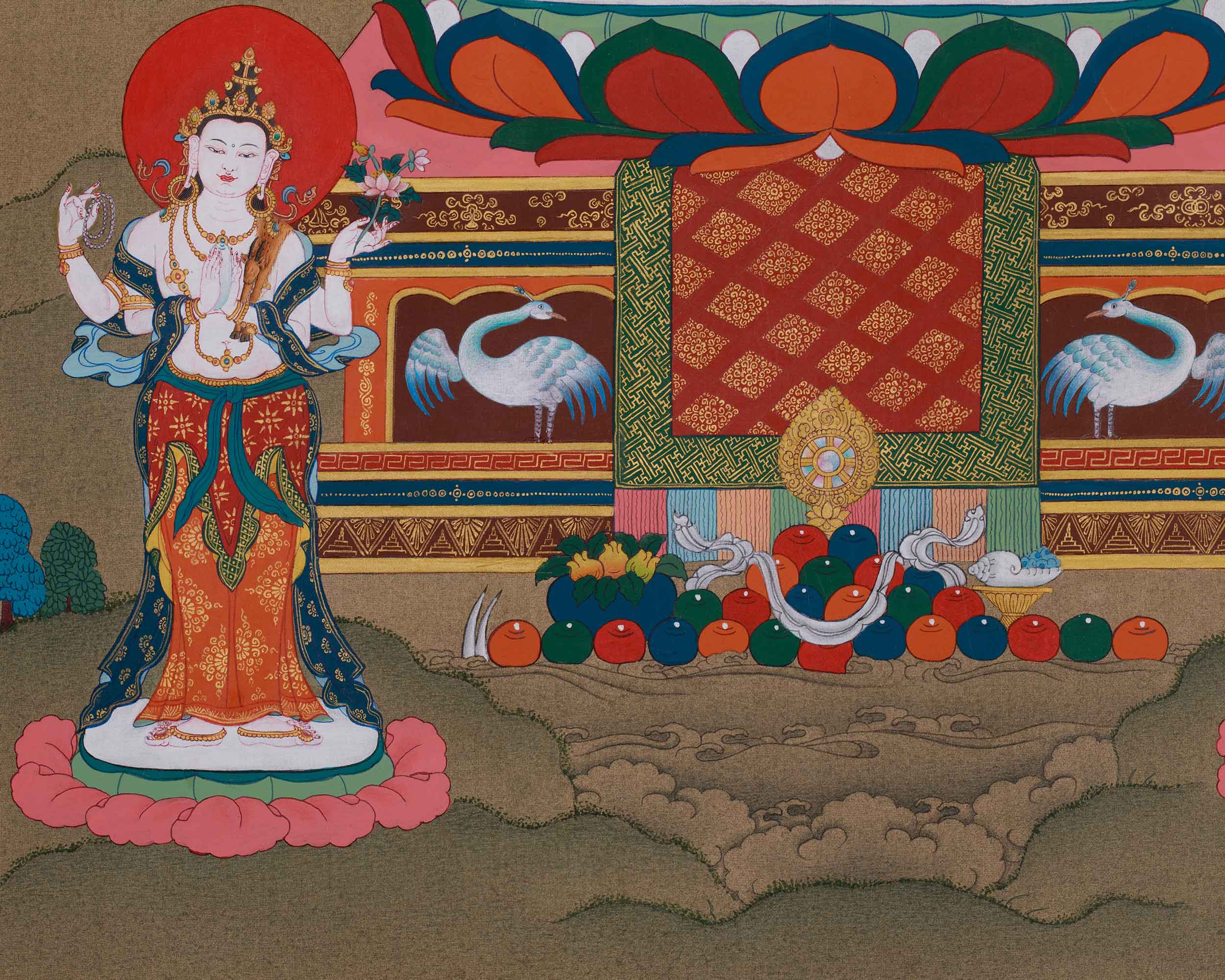 Amitabha Buddha with Chenrezig and Vajrapani | Tibetan Bodhisattva Thangka