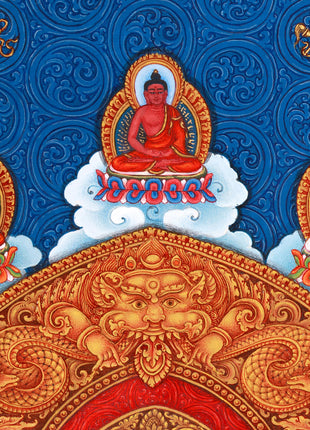Standing Guanyin Thangka | Avalokiteshvara | 5 Dhyani Buddhas | Paubha Painting Decor