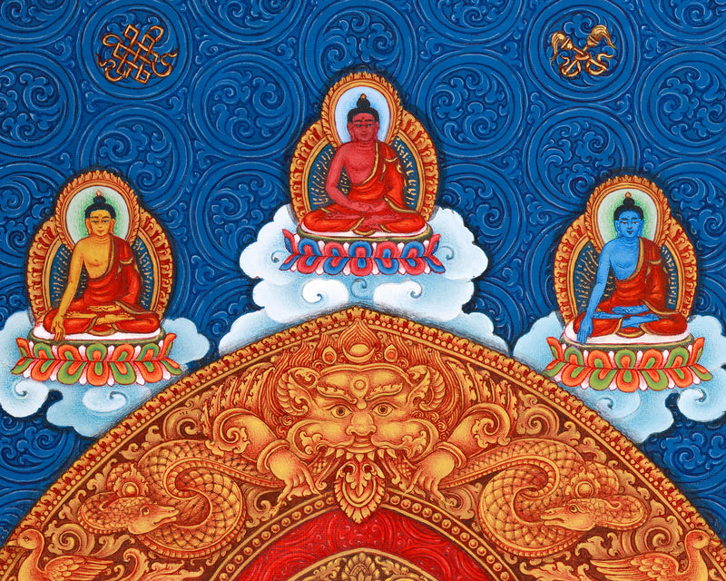 Standing Guanyin Thangka | Avalokiteshvara | 5 Dhyani Buddhas | Paubha Painting Decor