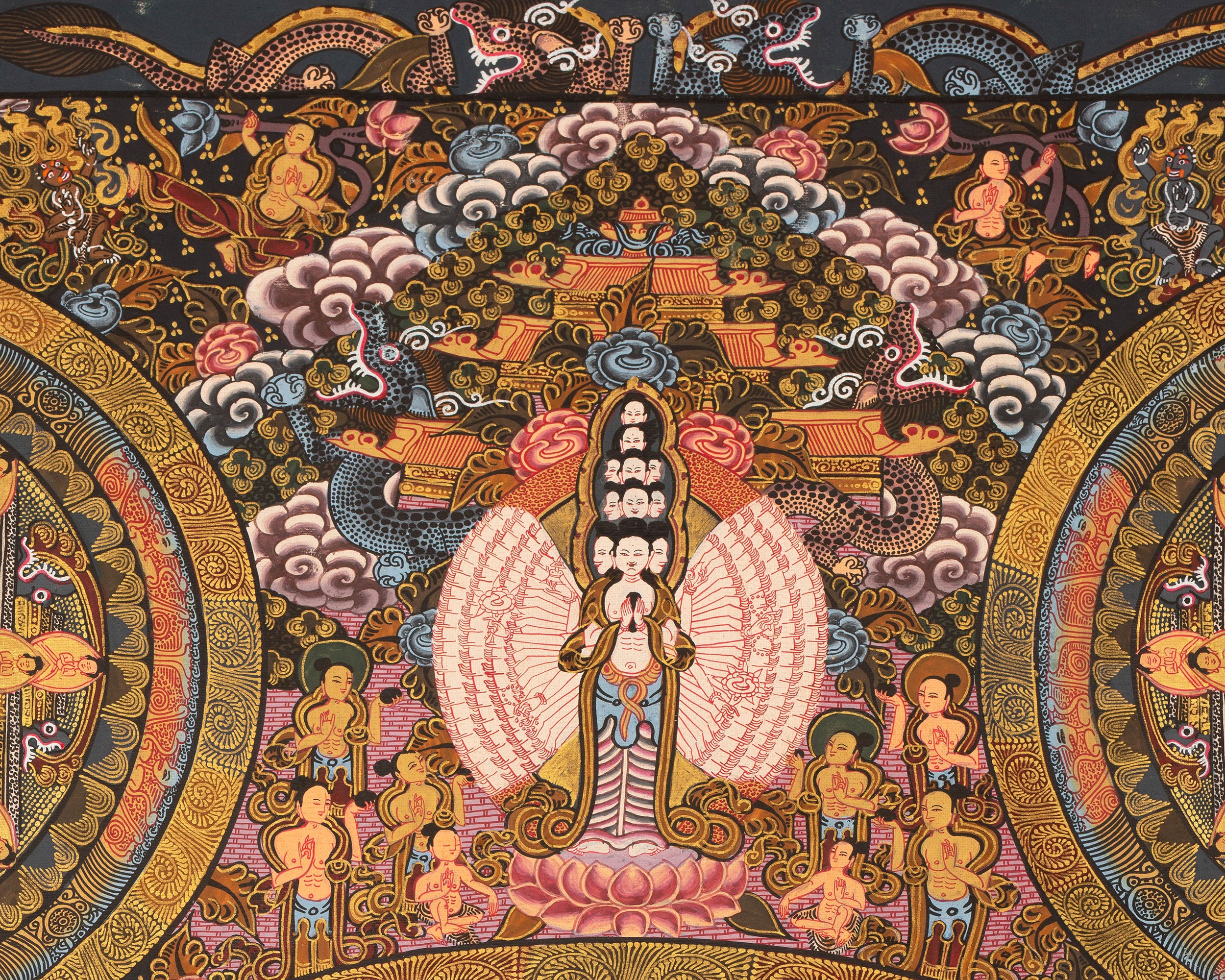 Detailed Buddha Mandala Thangka | Gold Adorned Buddhist Artwork