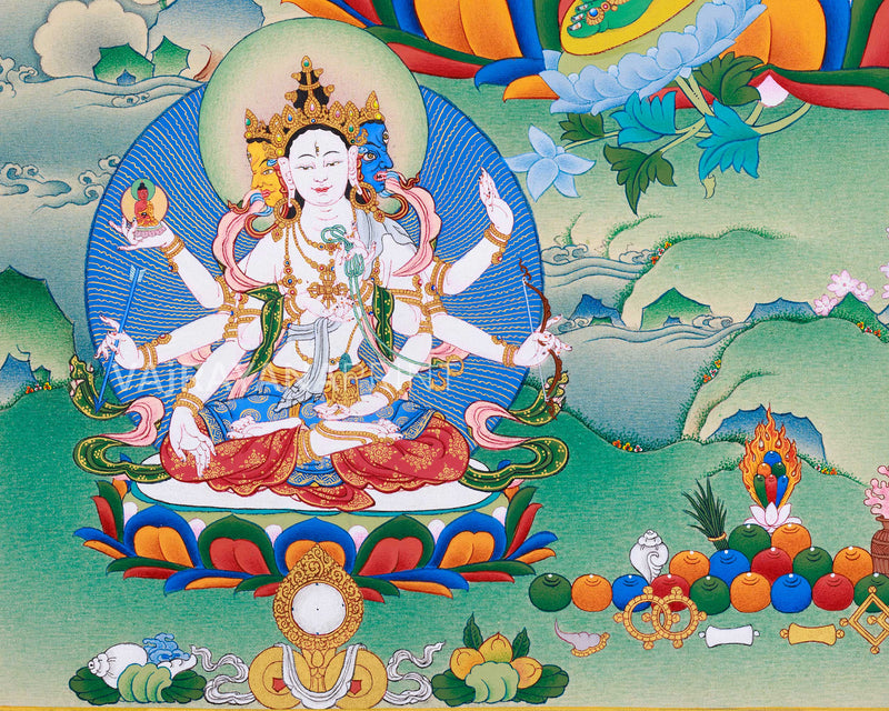 Radiant Green Tara Thangka Print, with Ushnisha (Namgyalma) and Pannasavari