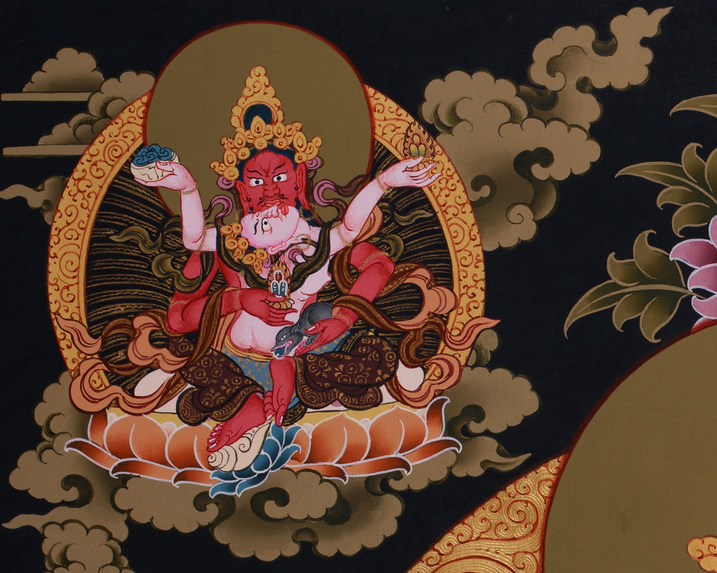 Pancha Dzambhala Thangka | Tibetan Deities of Wealth, Fortune, and Prosperity