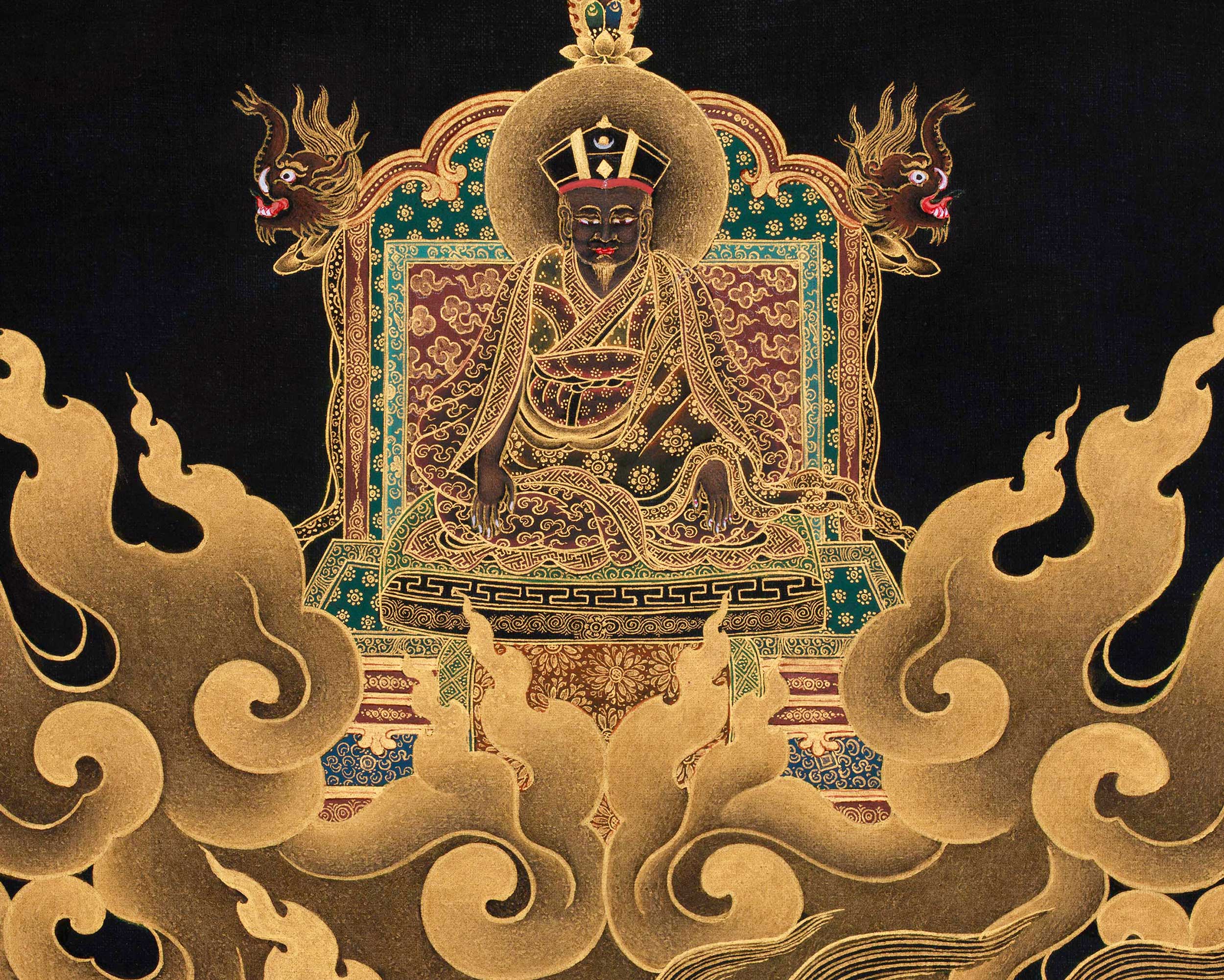 Majestic Mahakala Bernagchen | Dwarf Kagyu Mahakala in 24K Gold Thangka