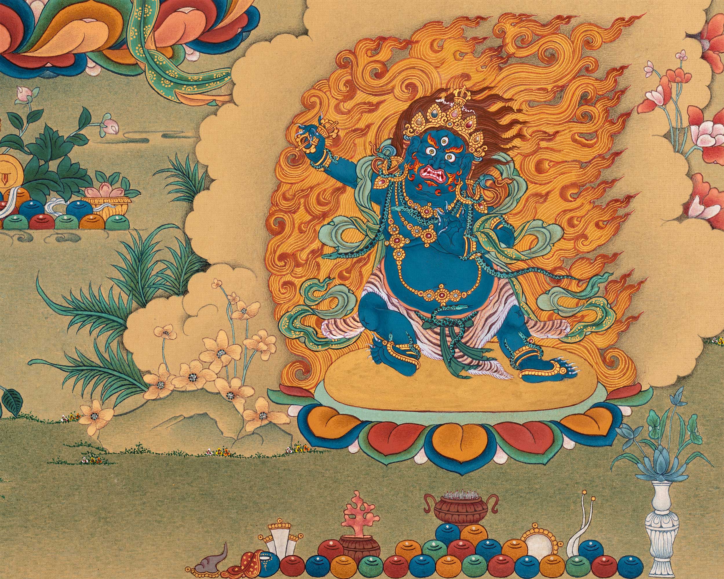 Trio Bodhisattvas Thangka | Avalokiteshvara, Manjushri, and Vajrapani