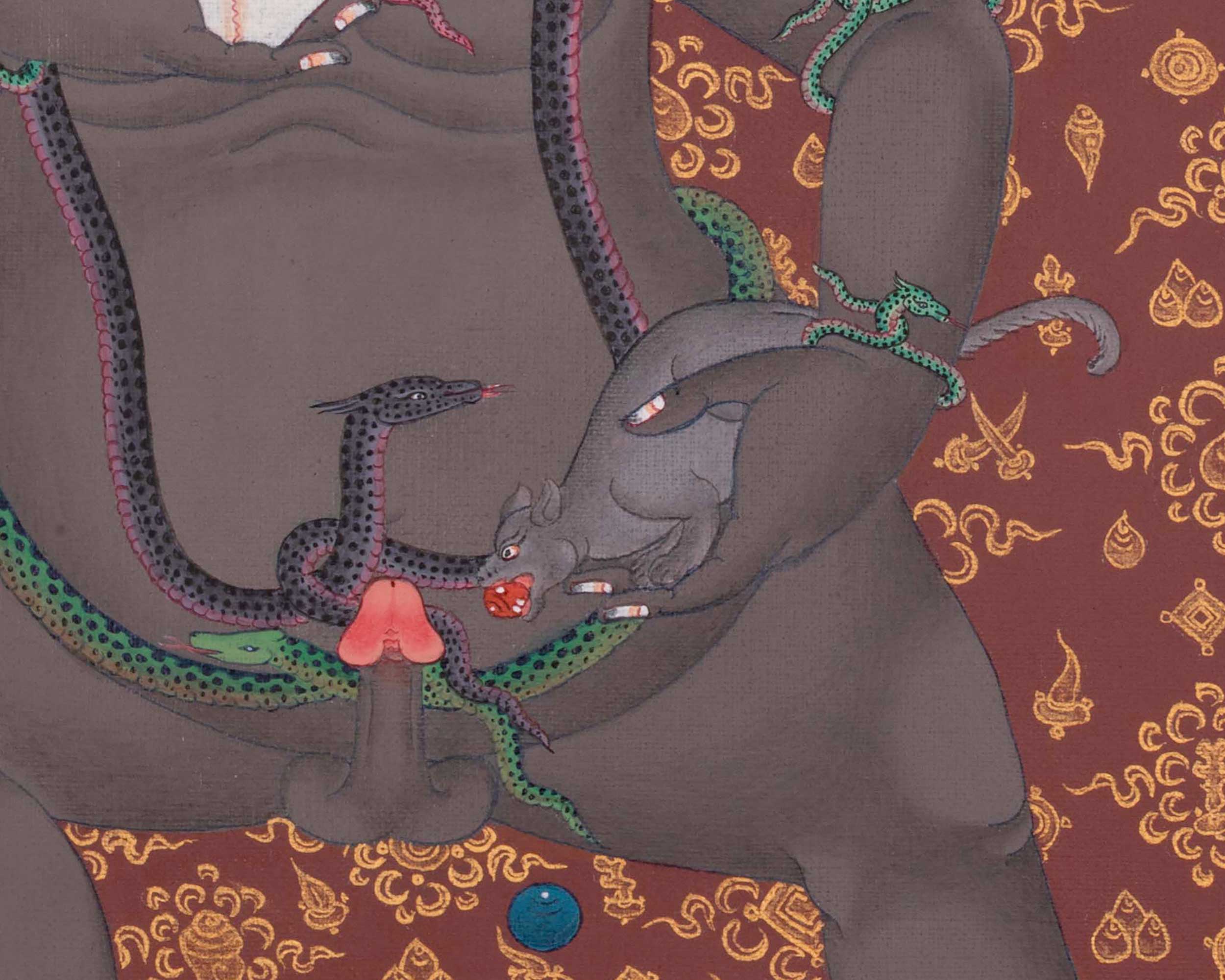 Traditional Black Dzambhala Thangka Print | Print on Cotton Canvas | Wall Decor