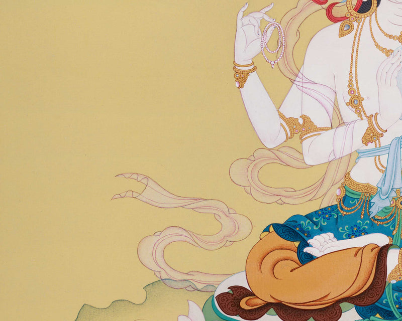 Four-Armed Chenresig Thangka | Bodhisattva Of Compassion | Religious Enlightenment Art