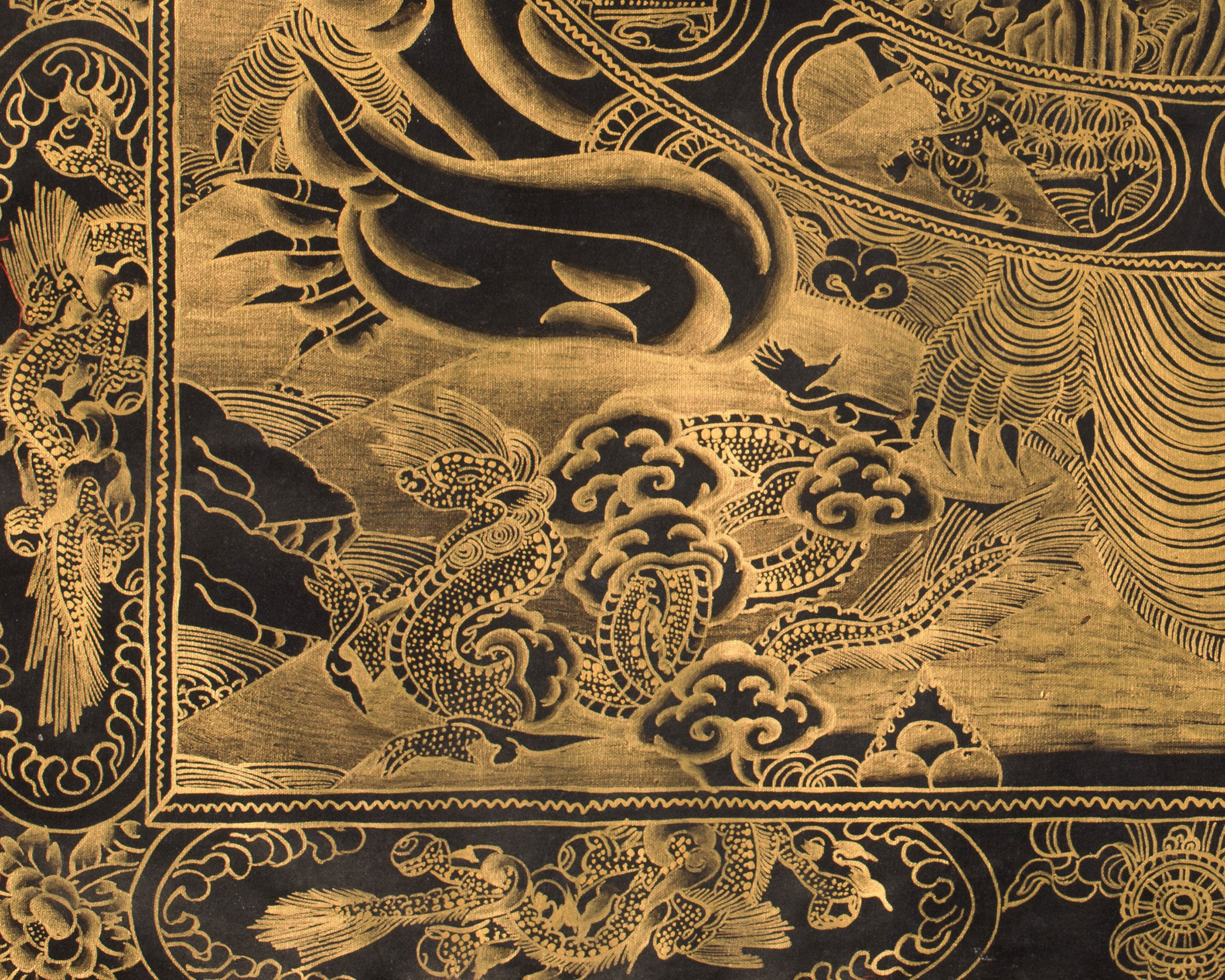 Wheel of Life (Bhavacakra) | Gold Embellished Thangka on Canvas | Brocade Mounted