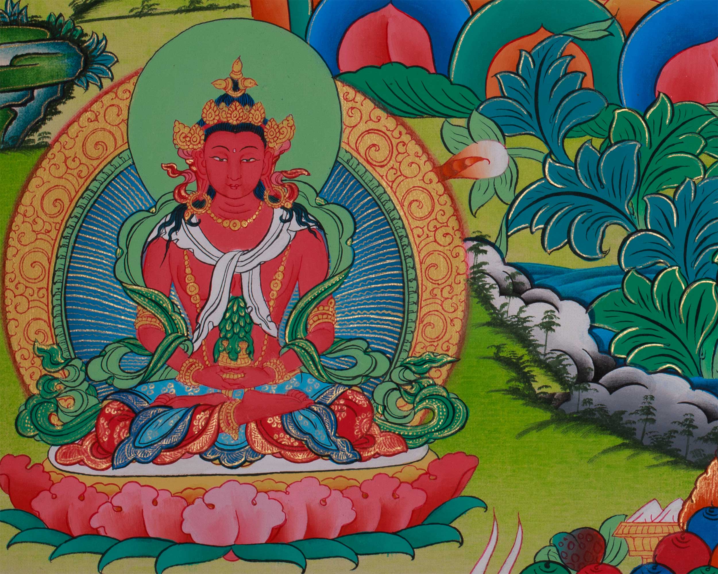 Goddess White Tara with Amitayus Buddha and Namgyalma | Bodhisattva of Longevity