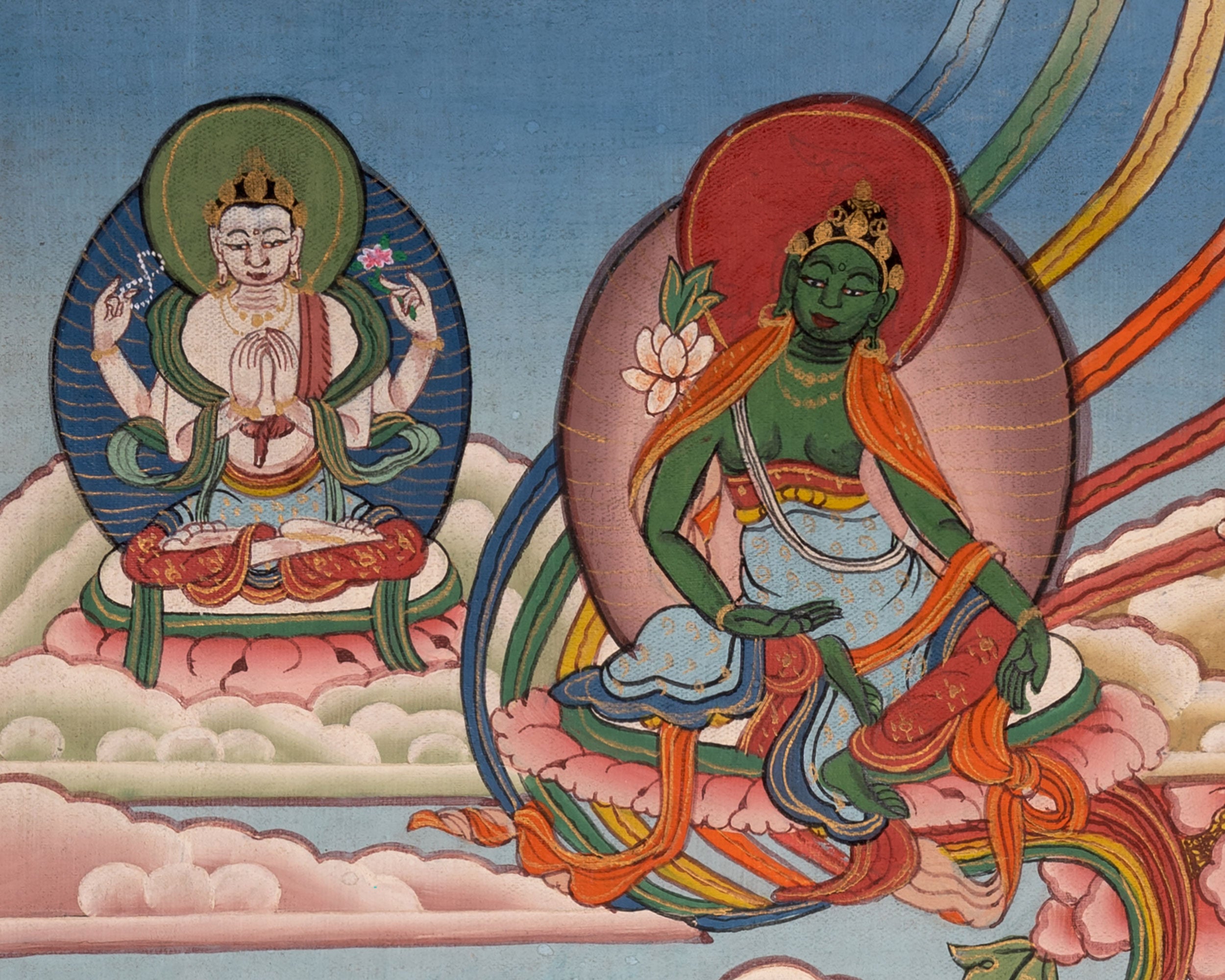 Healing Green Tara Thangka | Healing Female Deity Painting | Wall Decors