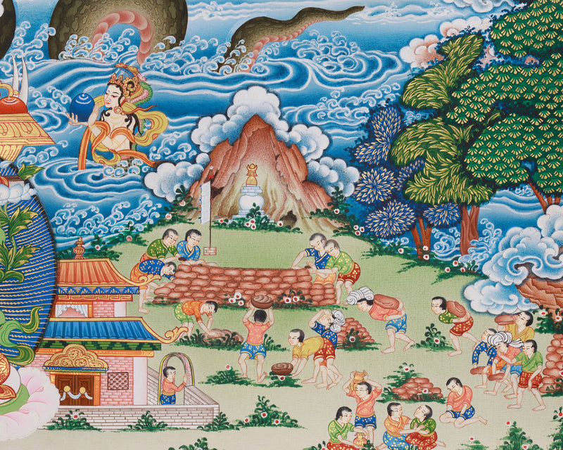 Swayambhunath Stupa with Manjushri Thangka Print | Depicting the Sacred Bodhisattva of Wisdom