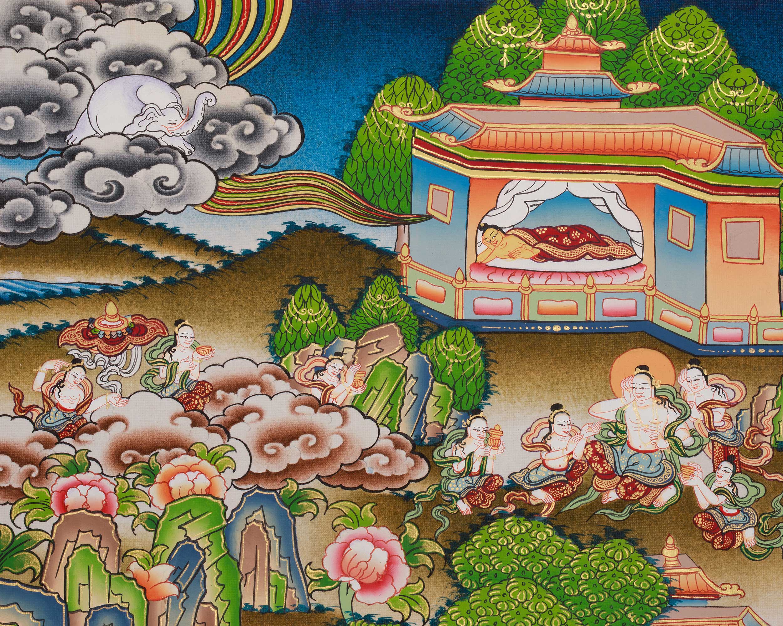 Siddhartha Gautama Life Story Painting | Traditional Thangka Depicting the Path to Enlightenment